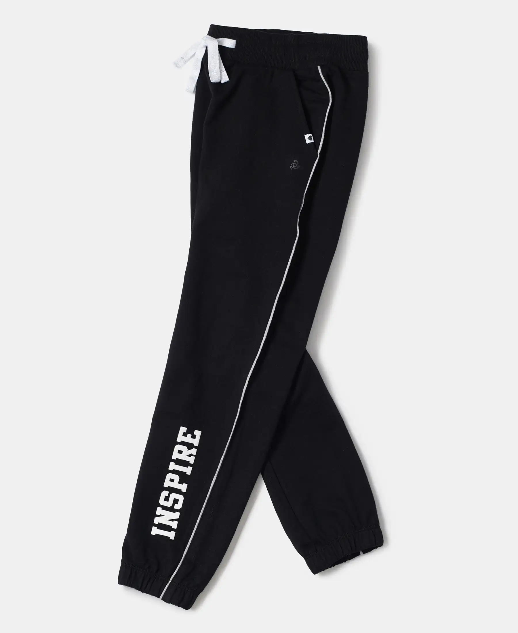 Girl's Super Combed Cotton French Terry Graphic Printed Relaxed Fit Joggers - Black - Image 5