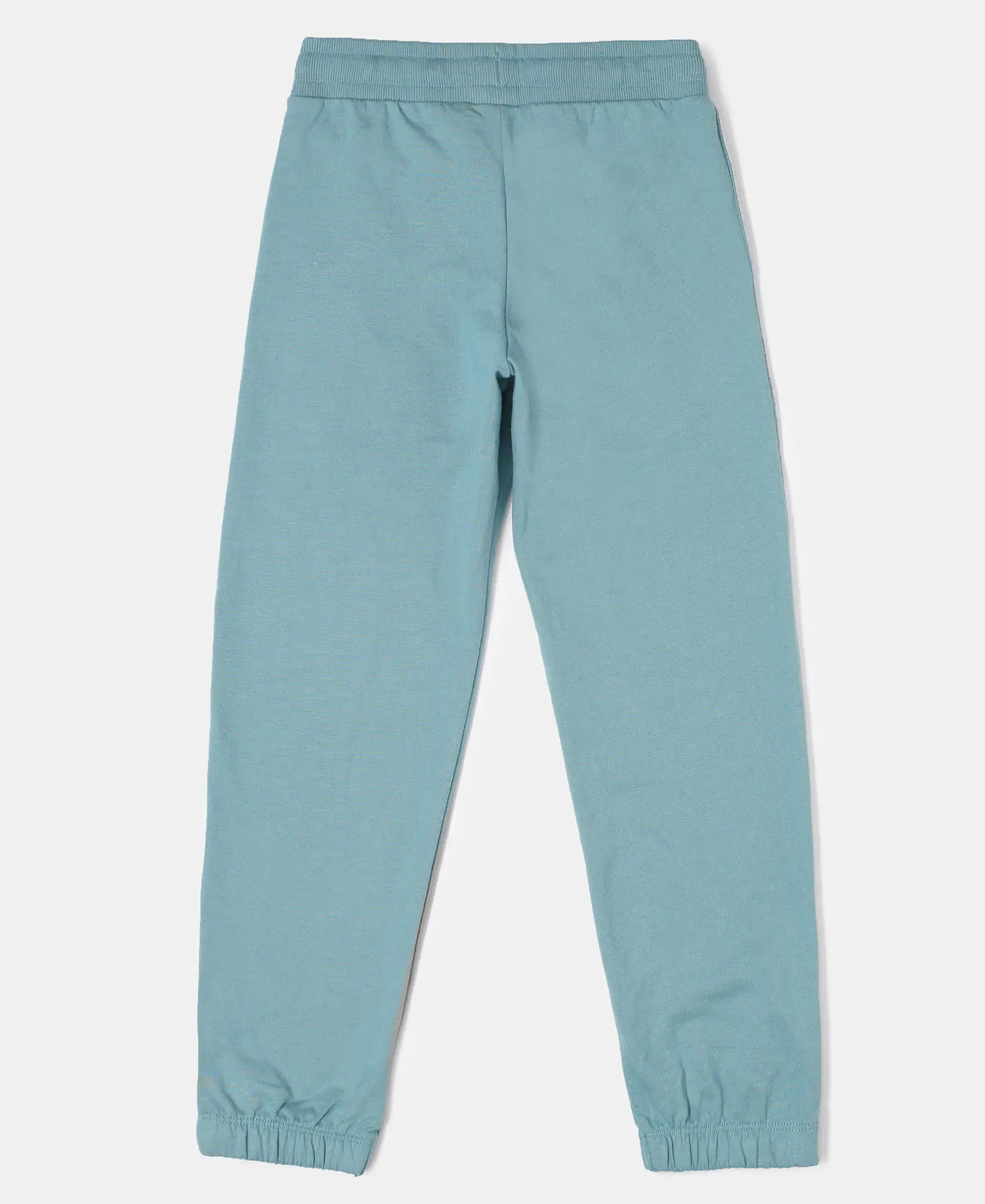 Girl's Super Combed Cotton French Terry Graphic Printed Relaxed Fit Joggers - Mineral Blue - Image 2