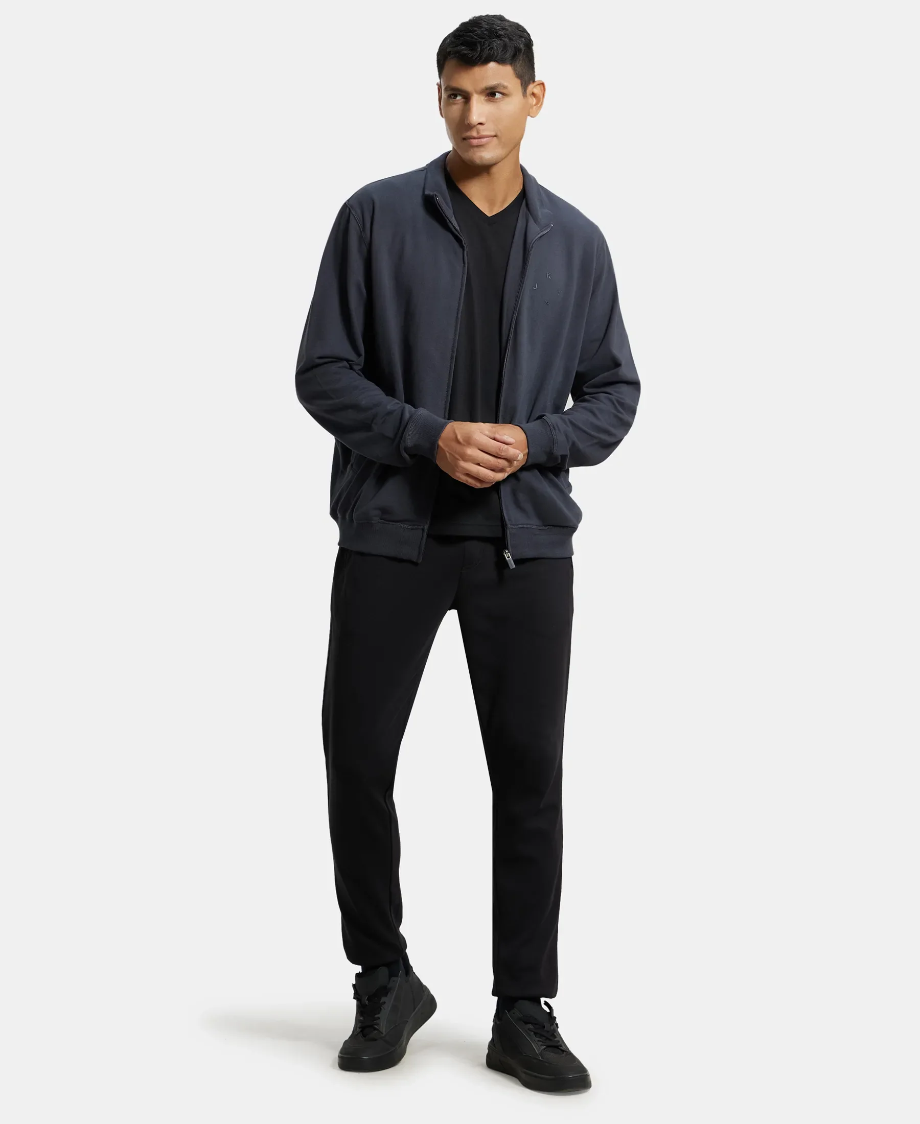 Super Combed Cotton French Terry Jacket with Ribbed Cuffs - Graphite - Image 4
