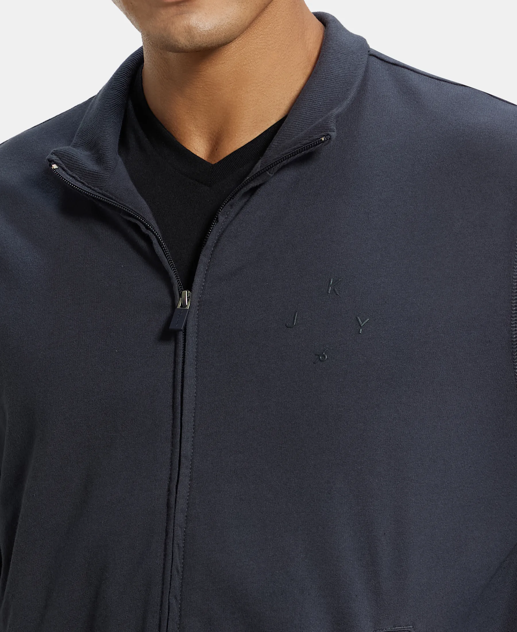 Super Combed Cotton French Terry Jacket with Ribbed Cuffs - Graphite - Image 7
