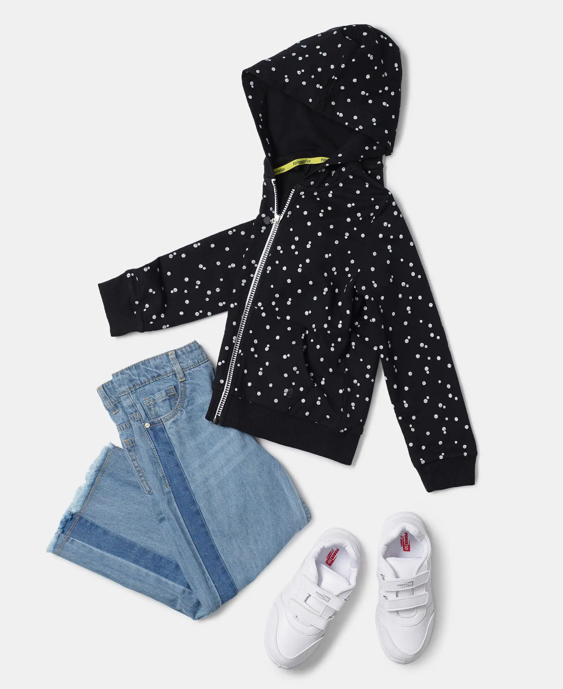 Girl's Super Combed Cotton French Terry Printed Hoodie Jacket - Black Printed - Image 4