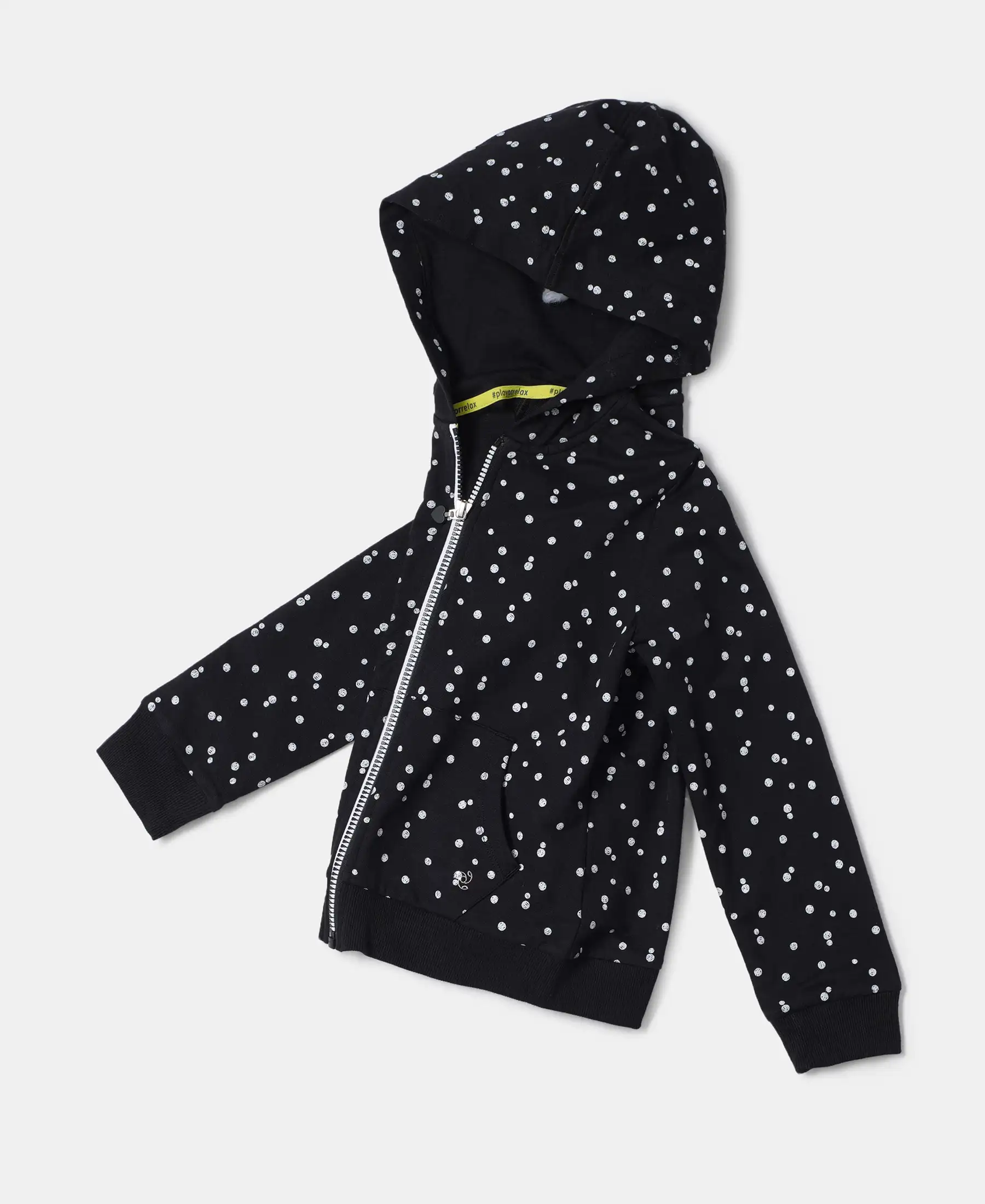 Girl's Super Combed Cotton French Terry Printed Hoodie Jacket - Black Printed - Image 5