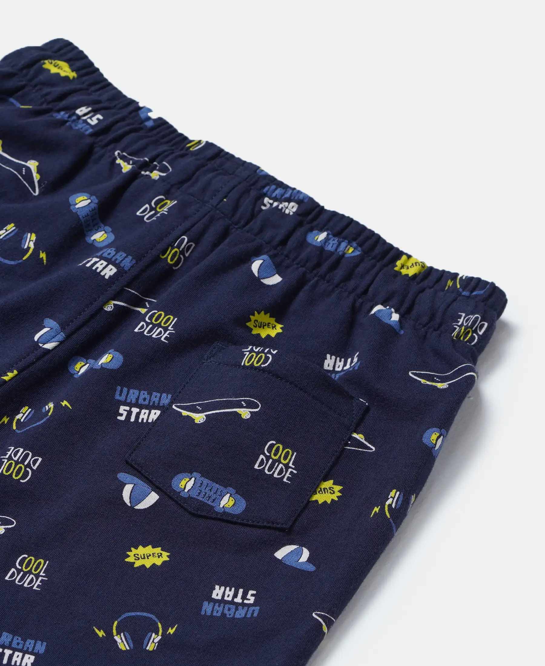 Boy's Super Combed Cotton French Terry Printed Shorts with Turn Up Hem Styling - Navy - Image 6