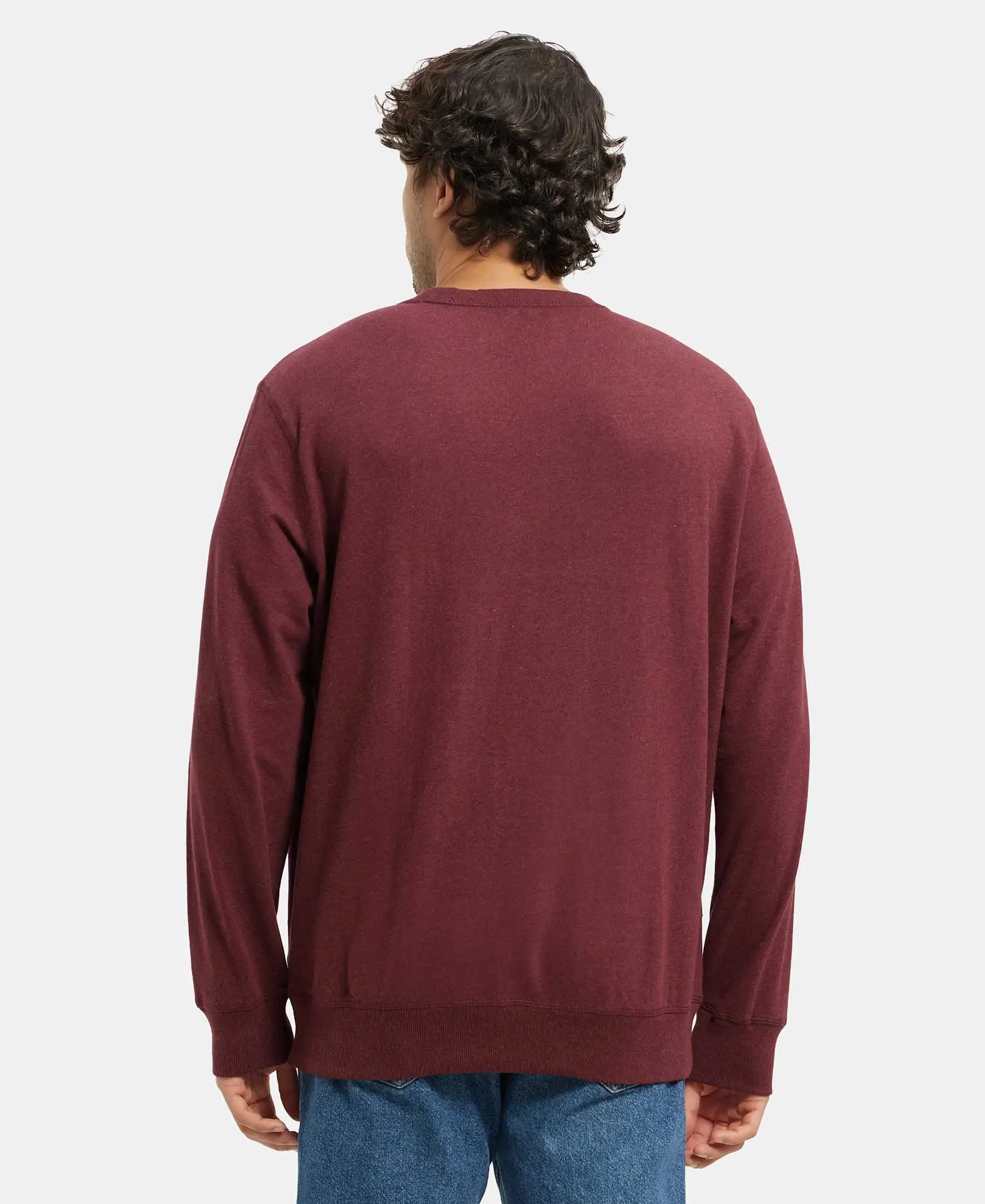 Super Combed Cotton French Terry Solid Sweatshirt with Ribbed Cuffs - Burgundy - Image 3
