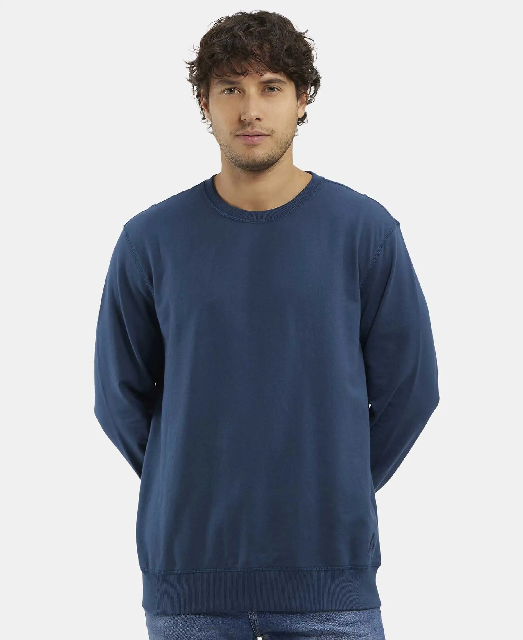 Super Combed Cotton French Terry Solid Sweatshirt with Ribbed Cuffs - Petrol - Image 5
