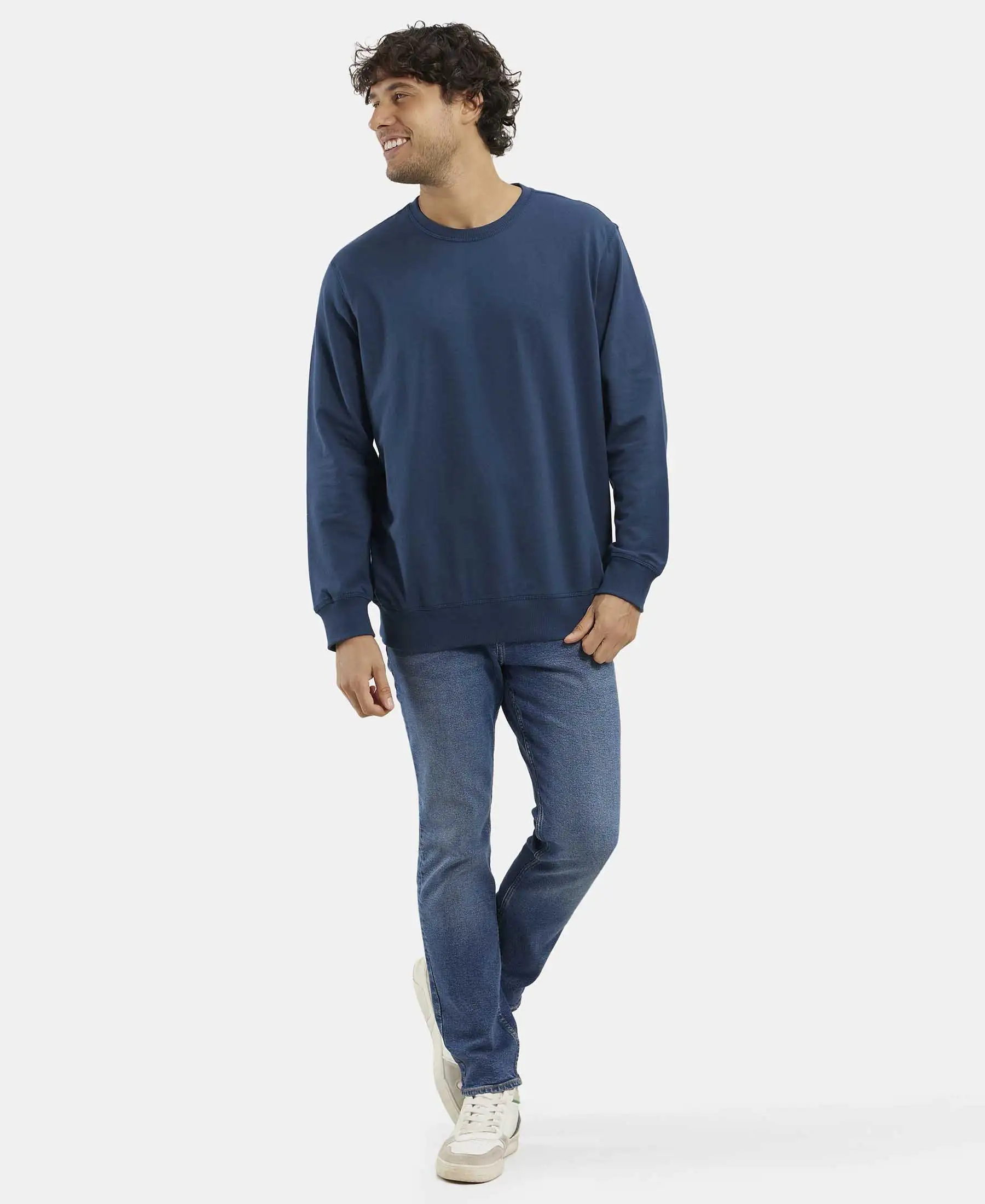 Super Combed Cotton French Terry Solid Sweatshirt with Ribbed Cuffs - Petrol - Image 6