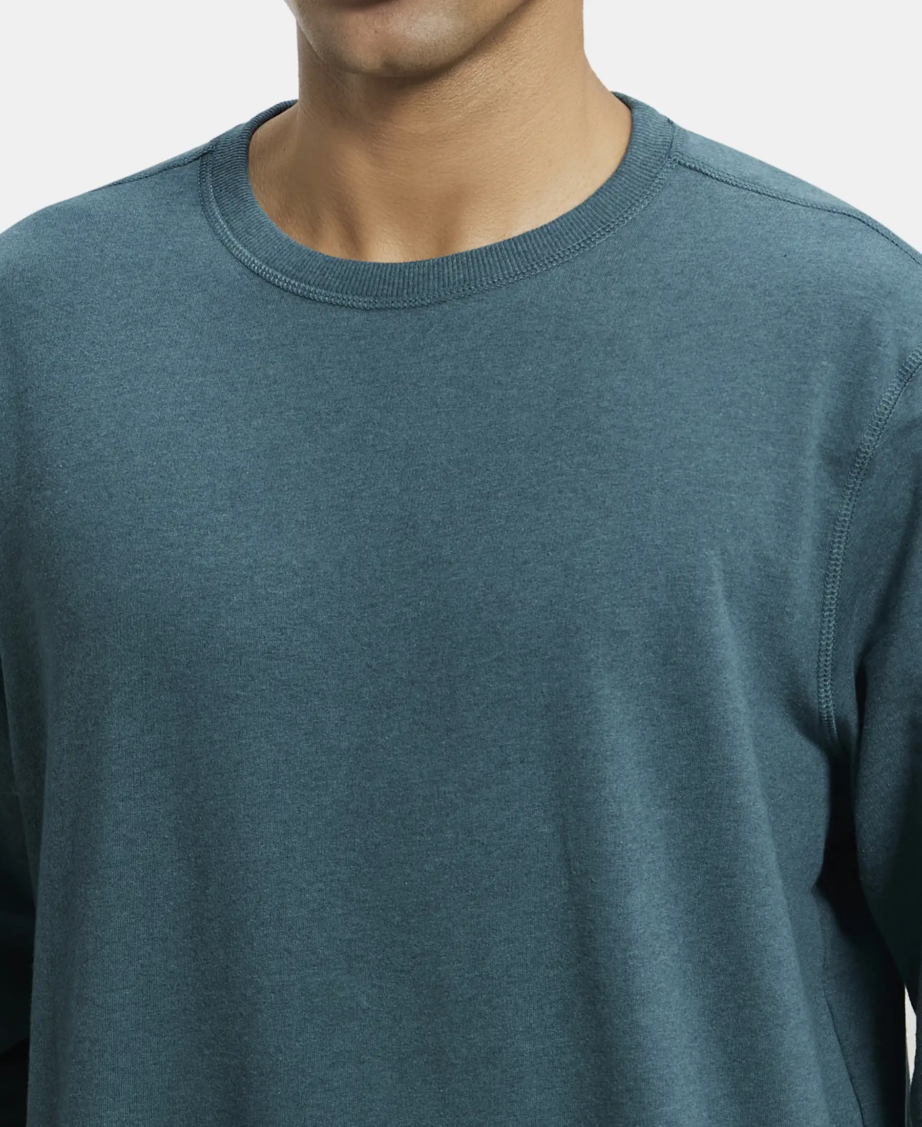 Super Combed Cotton French Terry Solid Sweatshirt with Ribbed Cuffs - Pine Melange - Image 6