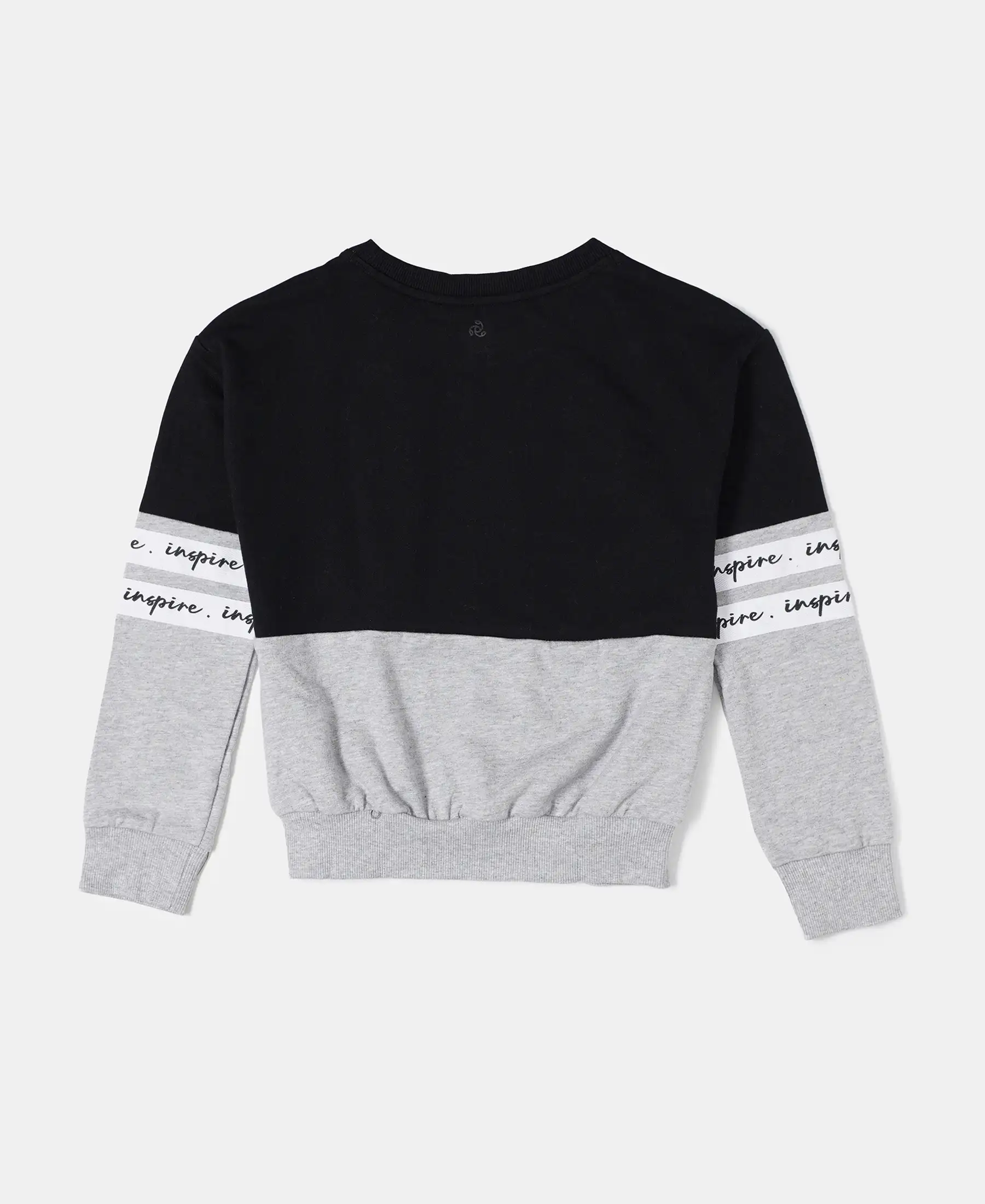 Girl's Super Combed Cotton French Terry Sweatshirt with Contrast Sleeve Taping - Black - Image 2