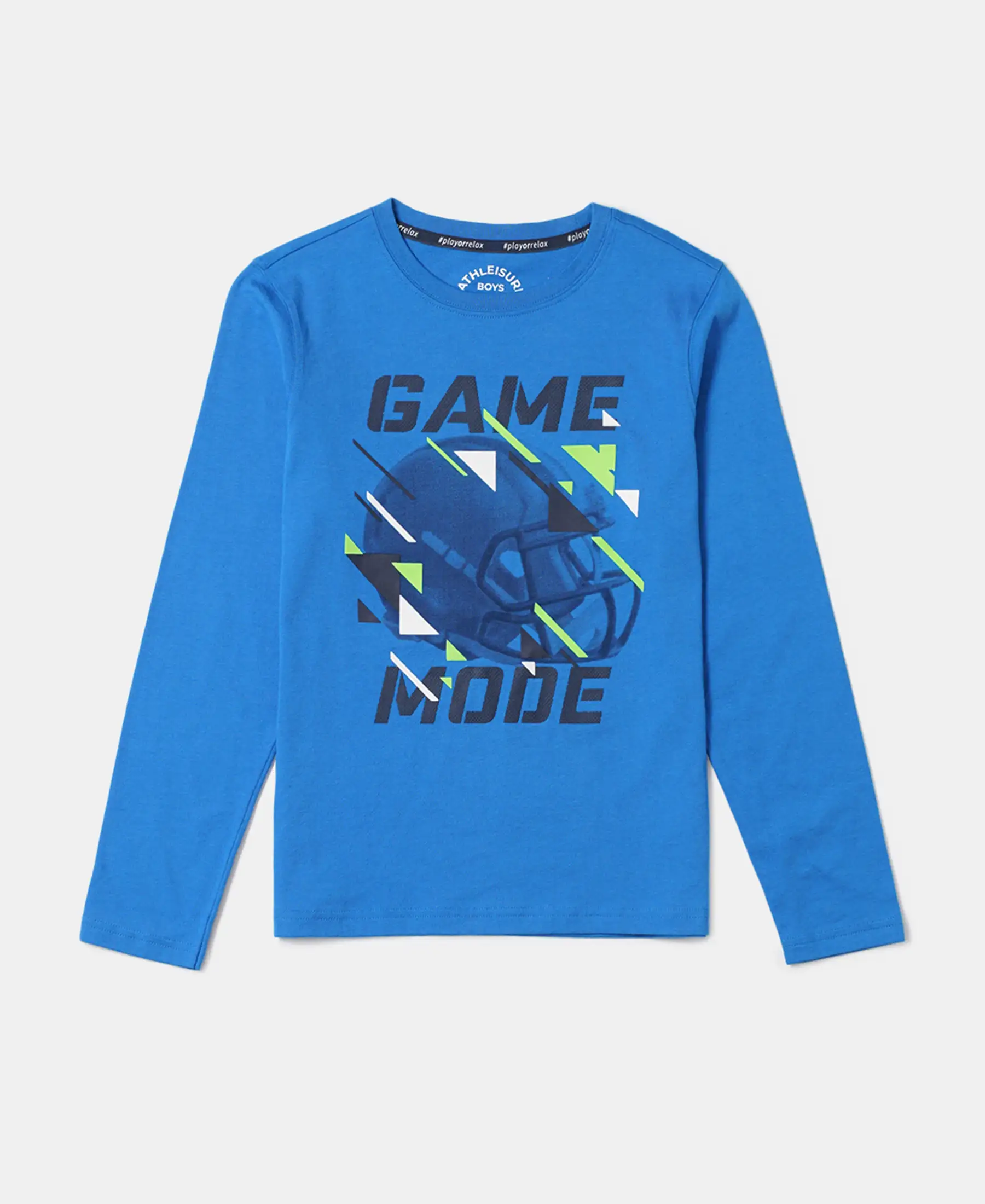 Boy's Super Combed Cotton Graphic Printed Full Sleeve T-Shirt - Neon Blue