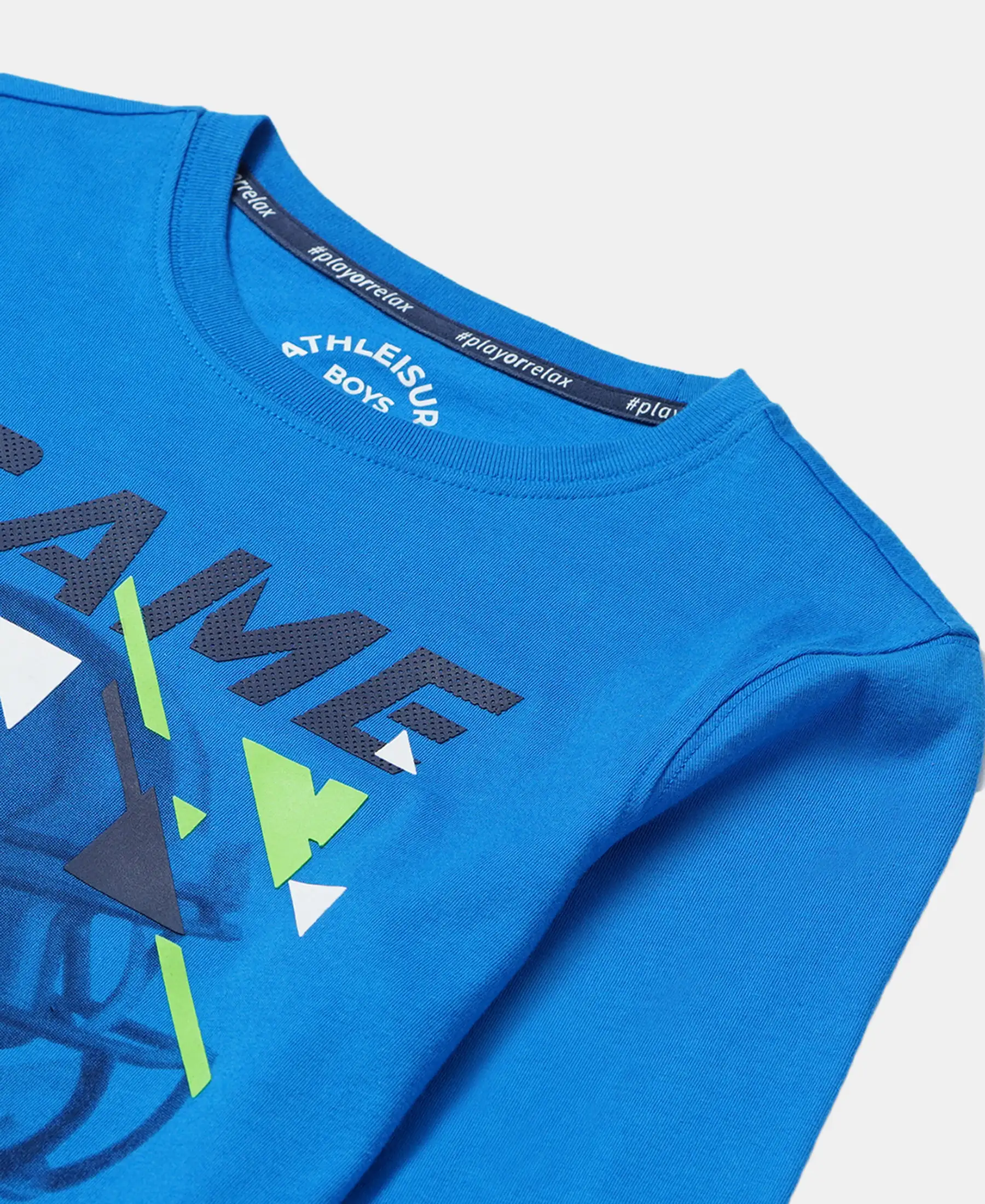 Boy's Super Combed Cotton Graphic Printed Full Sleeve T-Shirt - Neon Blue - Image 3