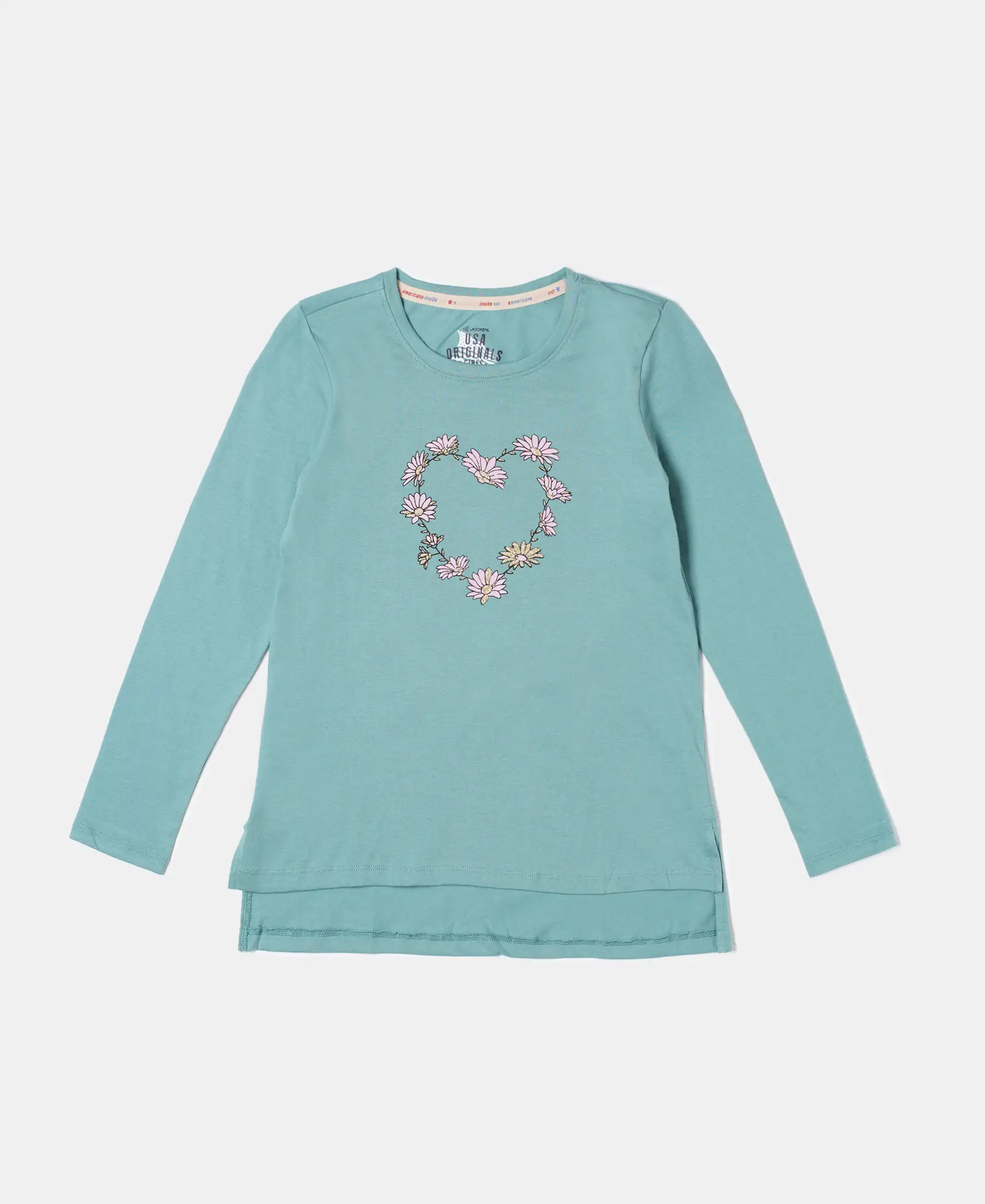 Girl's Super Combed Cotton Graphic Printed Full Sleeve T-Shirt - Oil Blue
