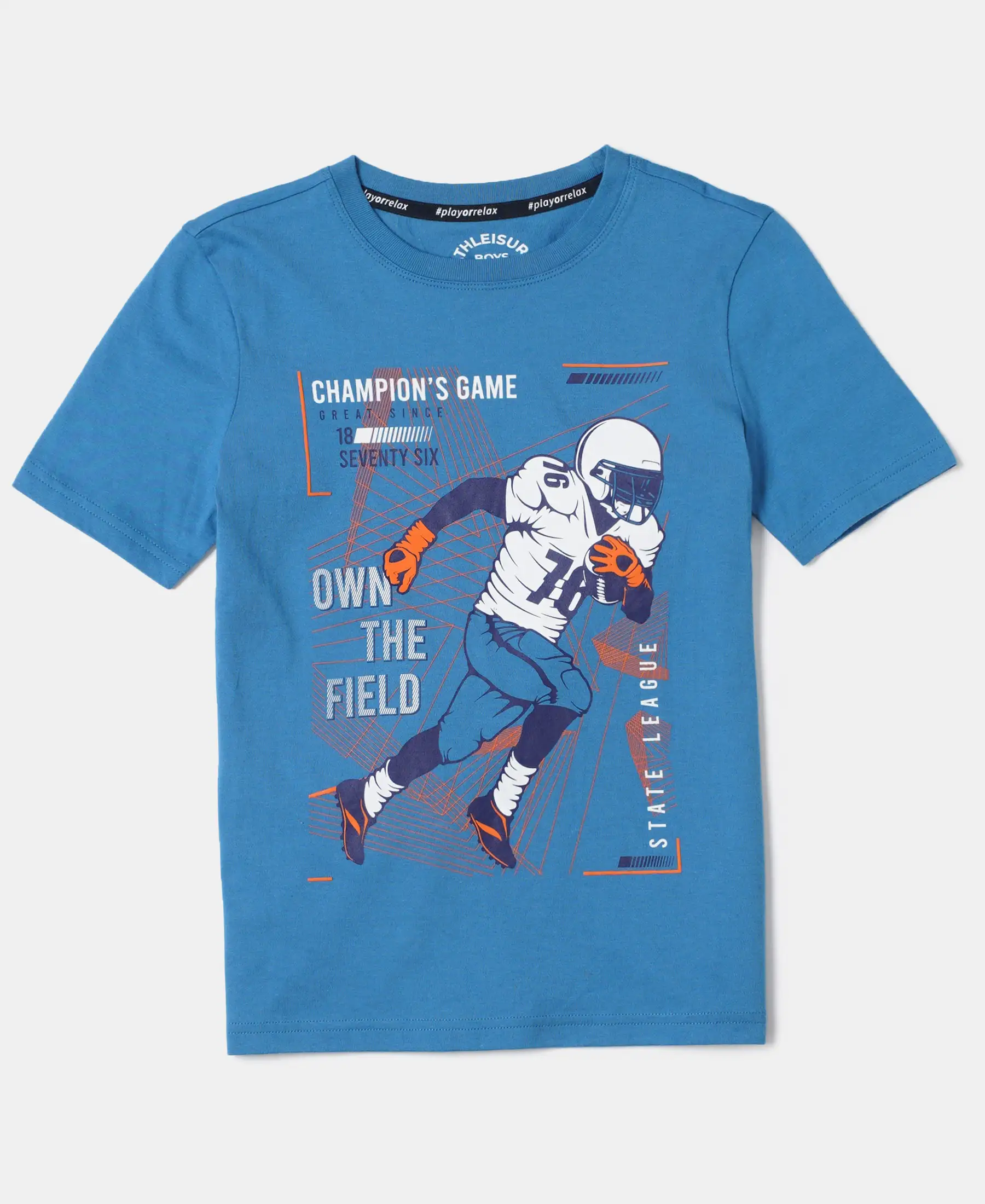 Boy's Super Combed Cotton Graphic Printed Half Sleeve T-Shirt - Vallarta Blue