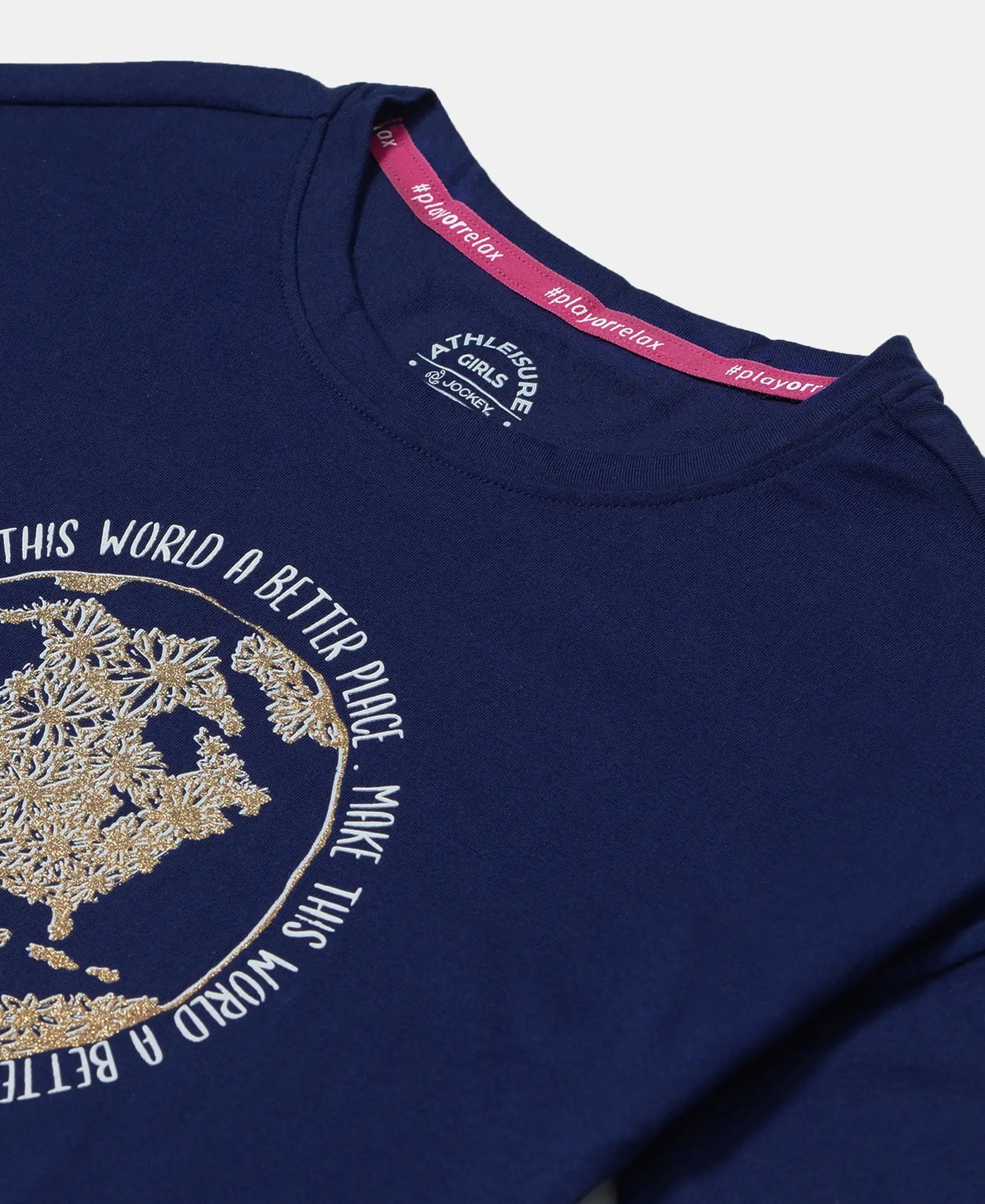 Girl's Super Combed Cotton Graphic Printed Long Length T-Shirt - Imperial Blue Printed - Image 3
