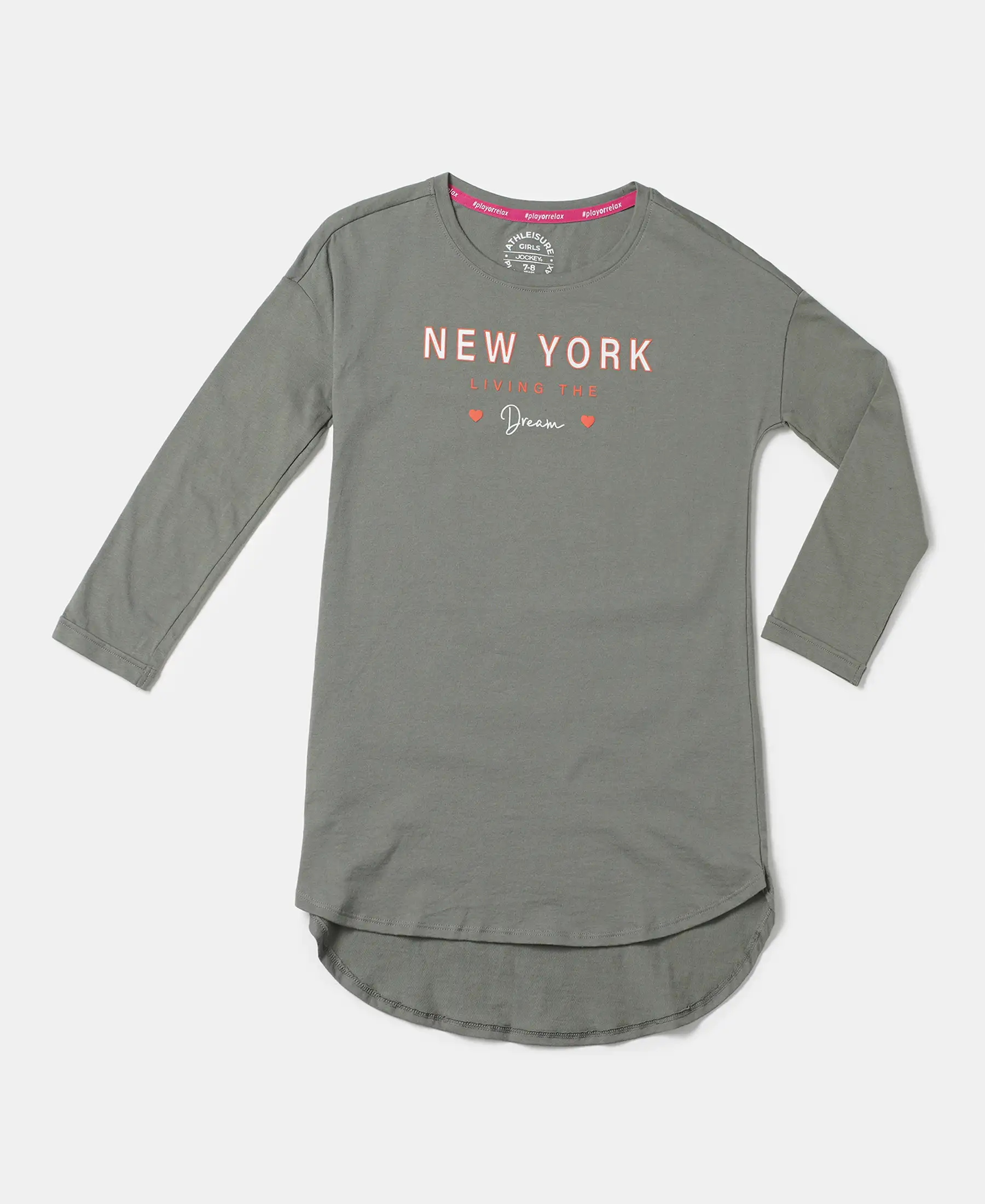Girl's Super Combed Cotton Graphic Printed Long Length T-Shirt - Sea Spray - Image 5