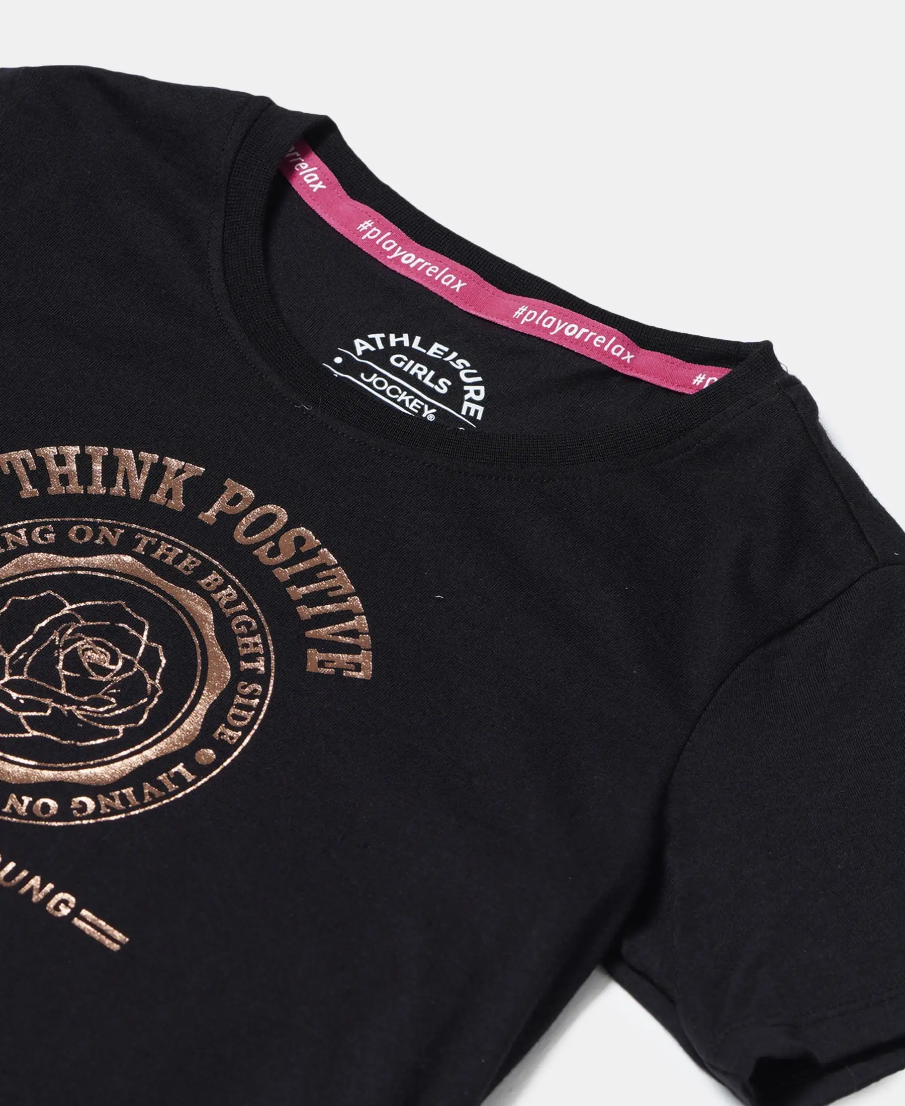 Girl's Super Combed Cotton Graphic Printed Short Sleeve T-Shirt with Hi Low Hem - Black - Image 3