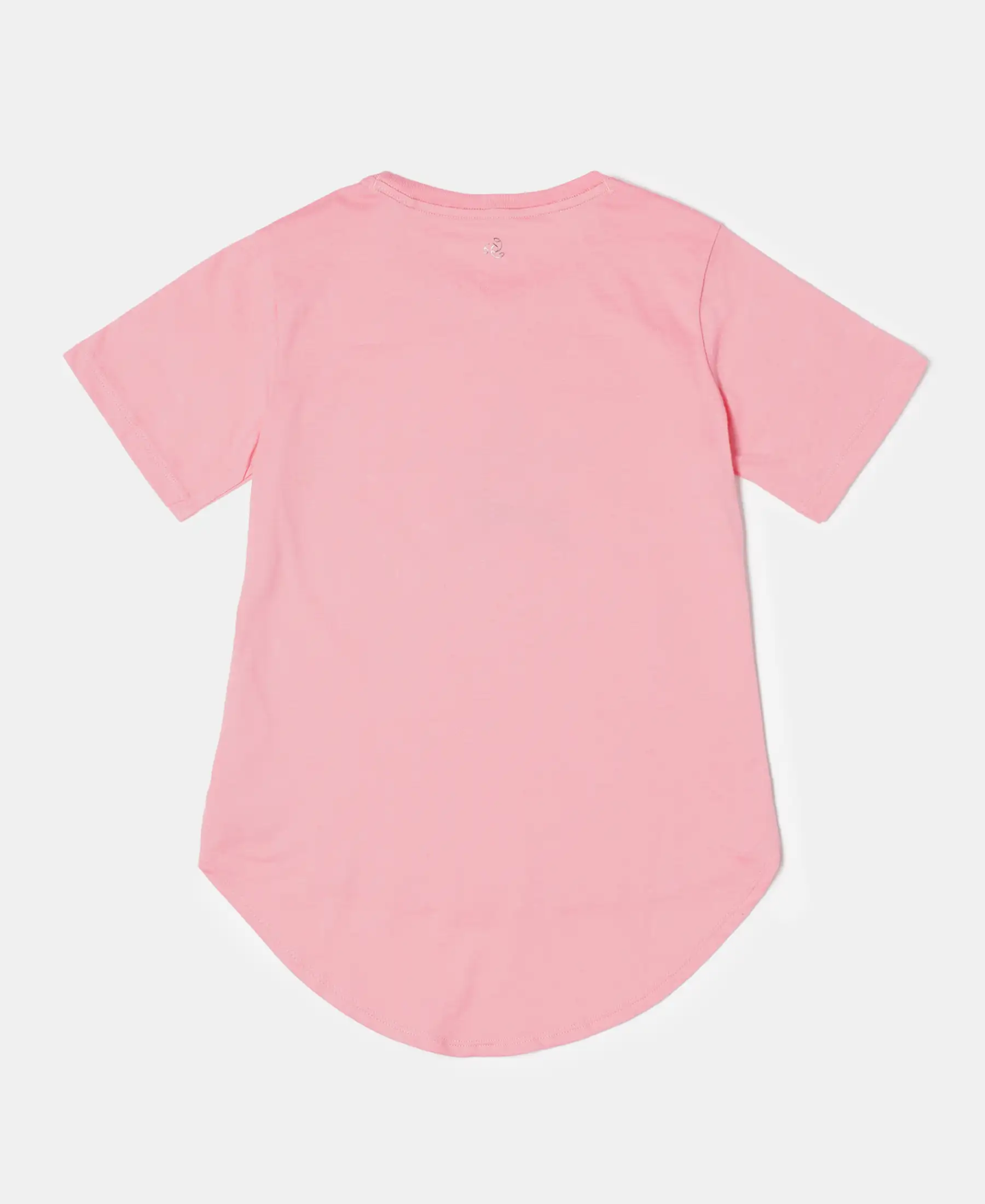 Girl's Super Combed Cotton Graphic Printed Short Sleeve T-Shirt with Hi Low Hem - Flamingo Pink - Image 2