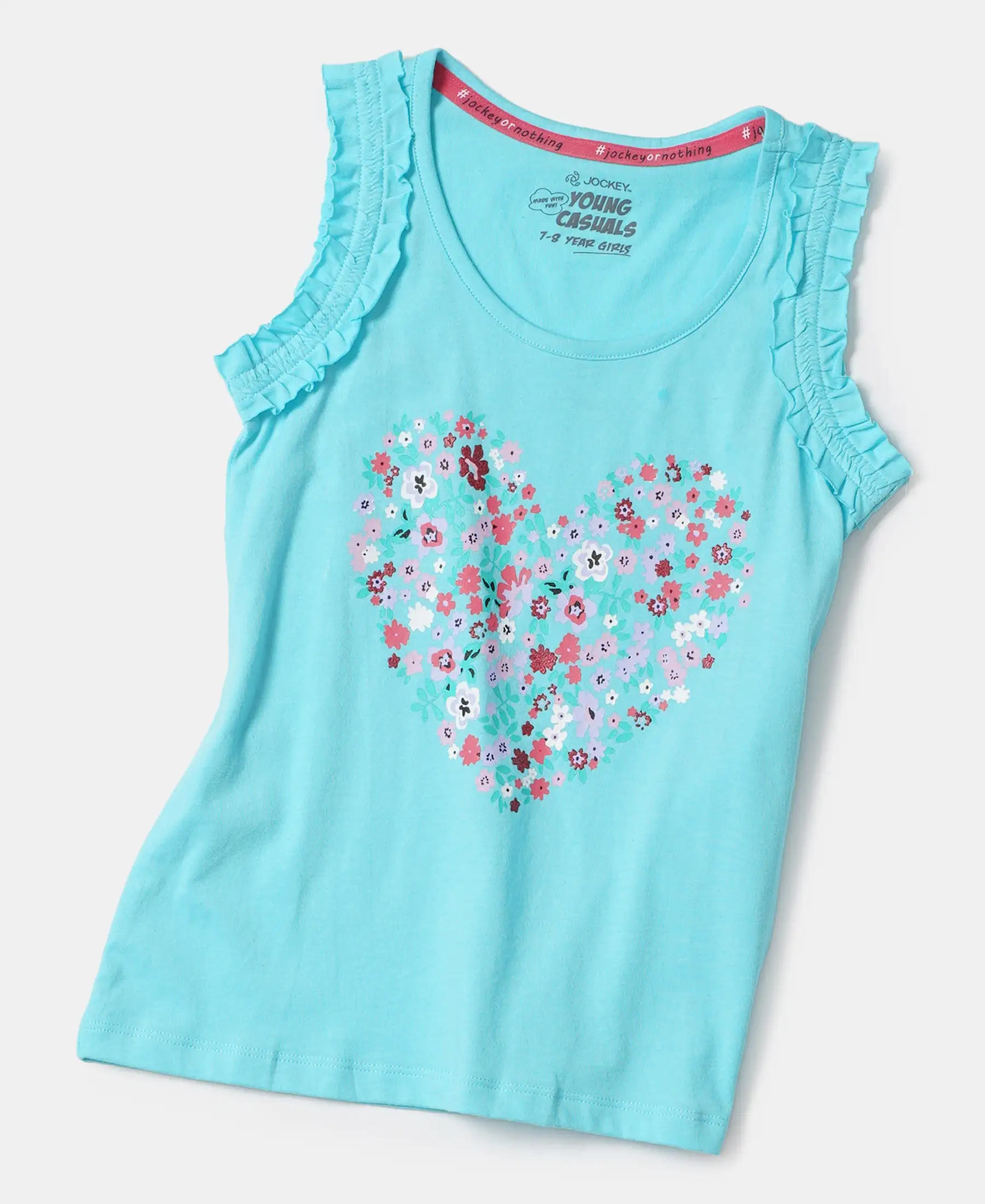 Girl's Super Combed Cotton Graphic Printed Tank Top - Blue Radiance - Image 5
