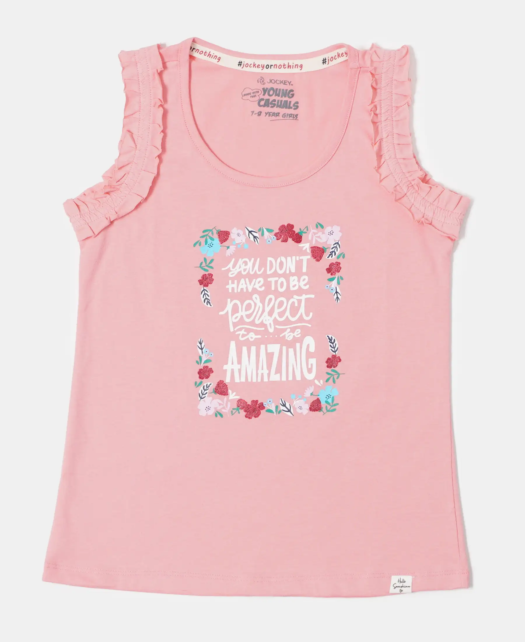 Girl's Super Combed Cotton Graphic Printed Tank Top - Flamingo Pink