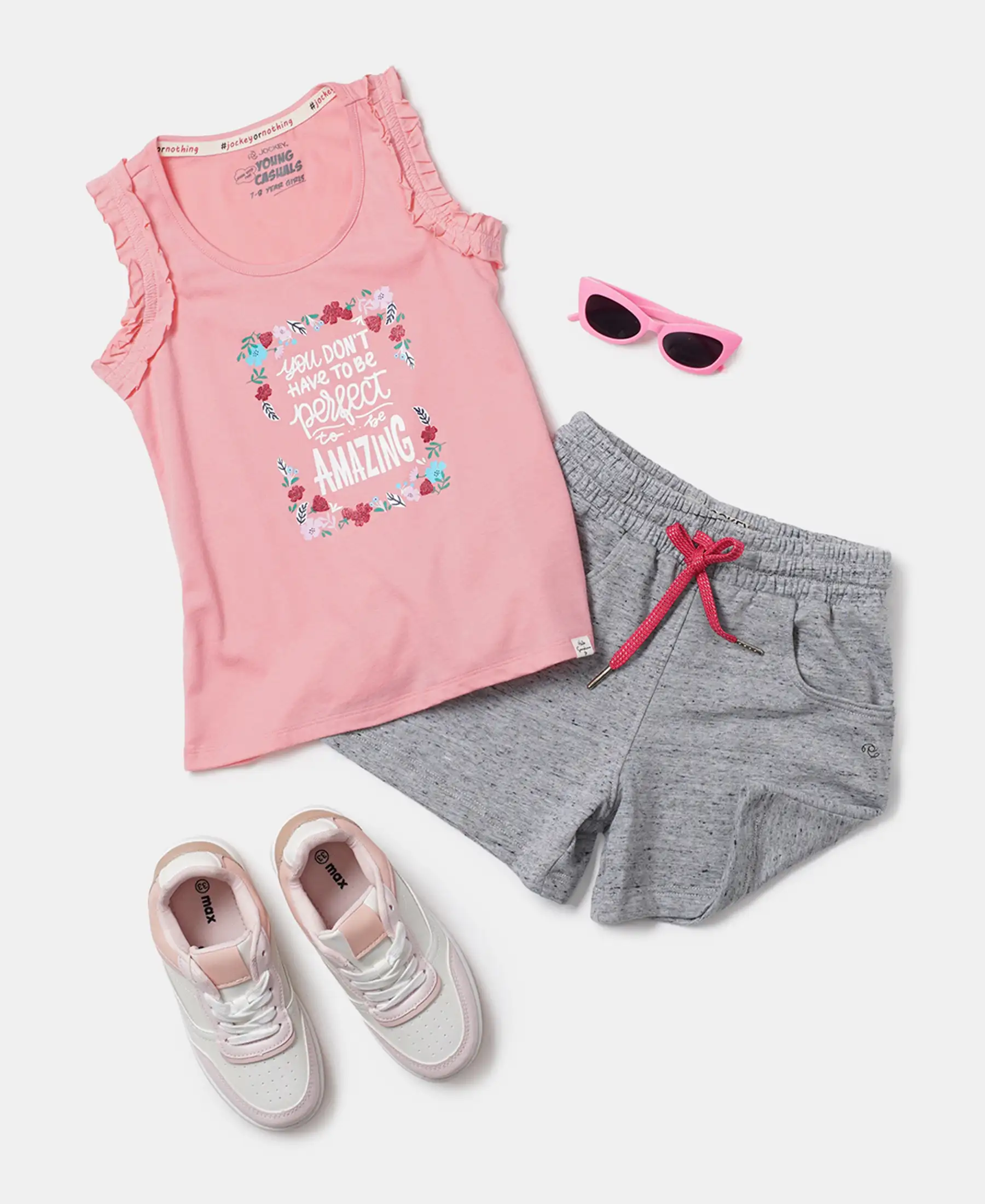 Girl's Super Combed Cotton Graphic Printed Tank Top - Flamingo Pink - Image 4
