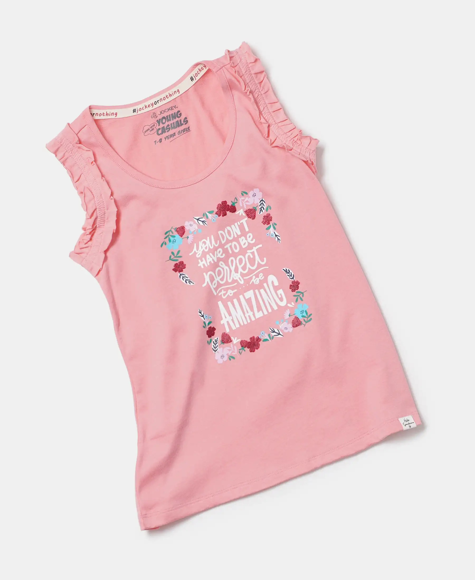 Girl's Super Combed Cotton Graphic Printed Tank Top - Flamingo Pink - Image 5