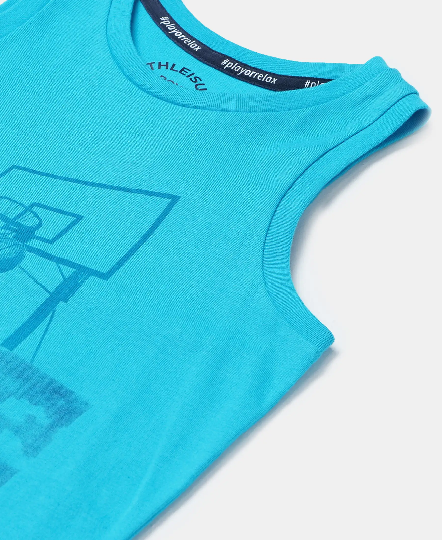 Boy's Super Combed Cotton Graphic Printed Tank Top - Scuba Blue Printed - Image 3