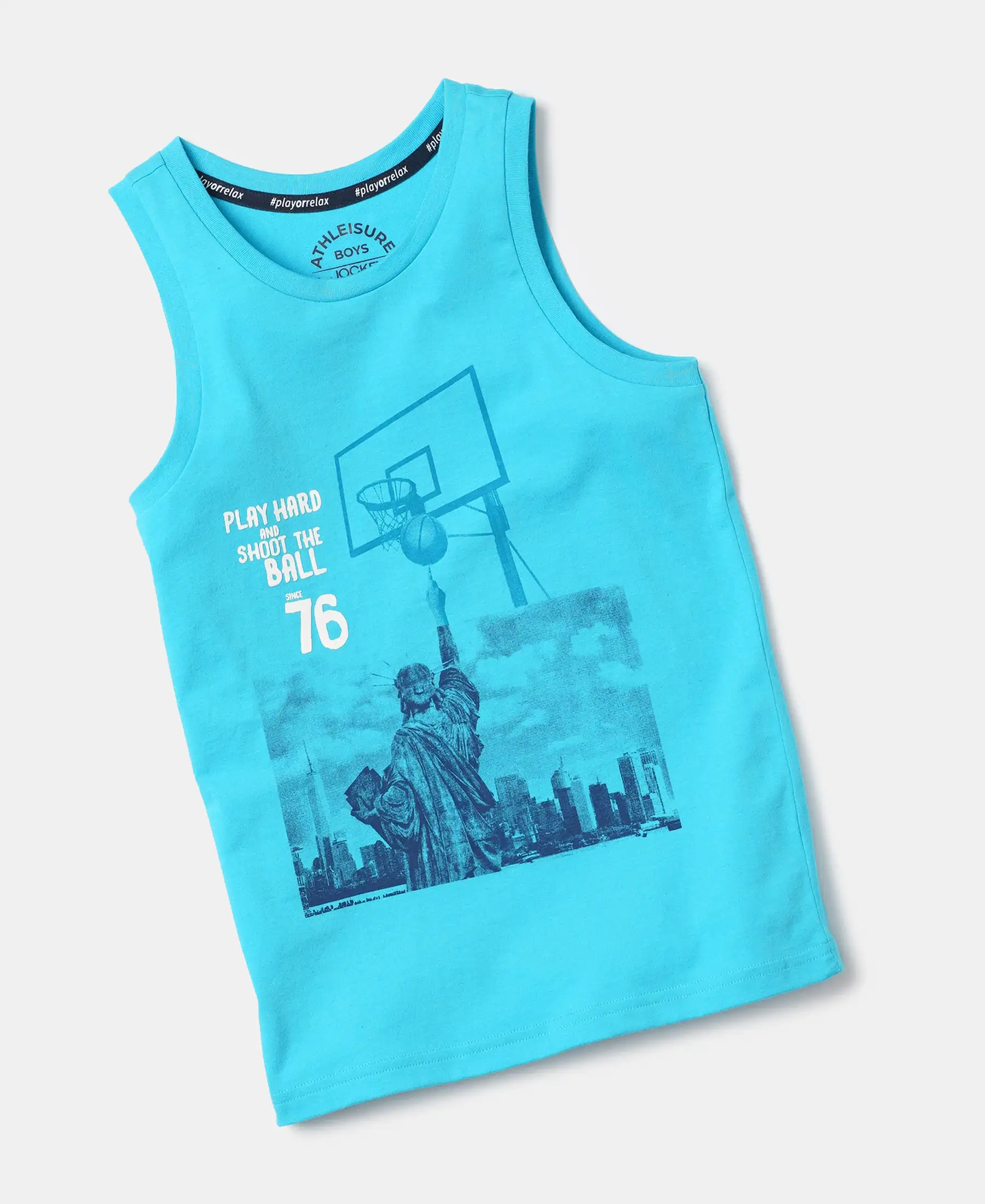 Boy's Super Combed Cotton Graphic Printed Tank Top - Scuba Blue Printed - Image 5