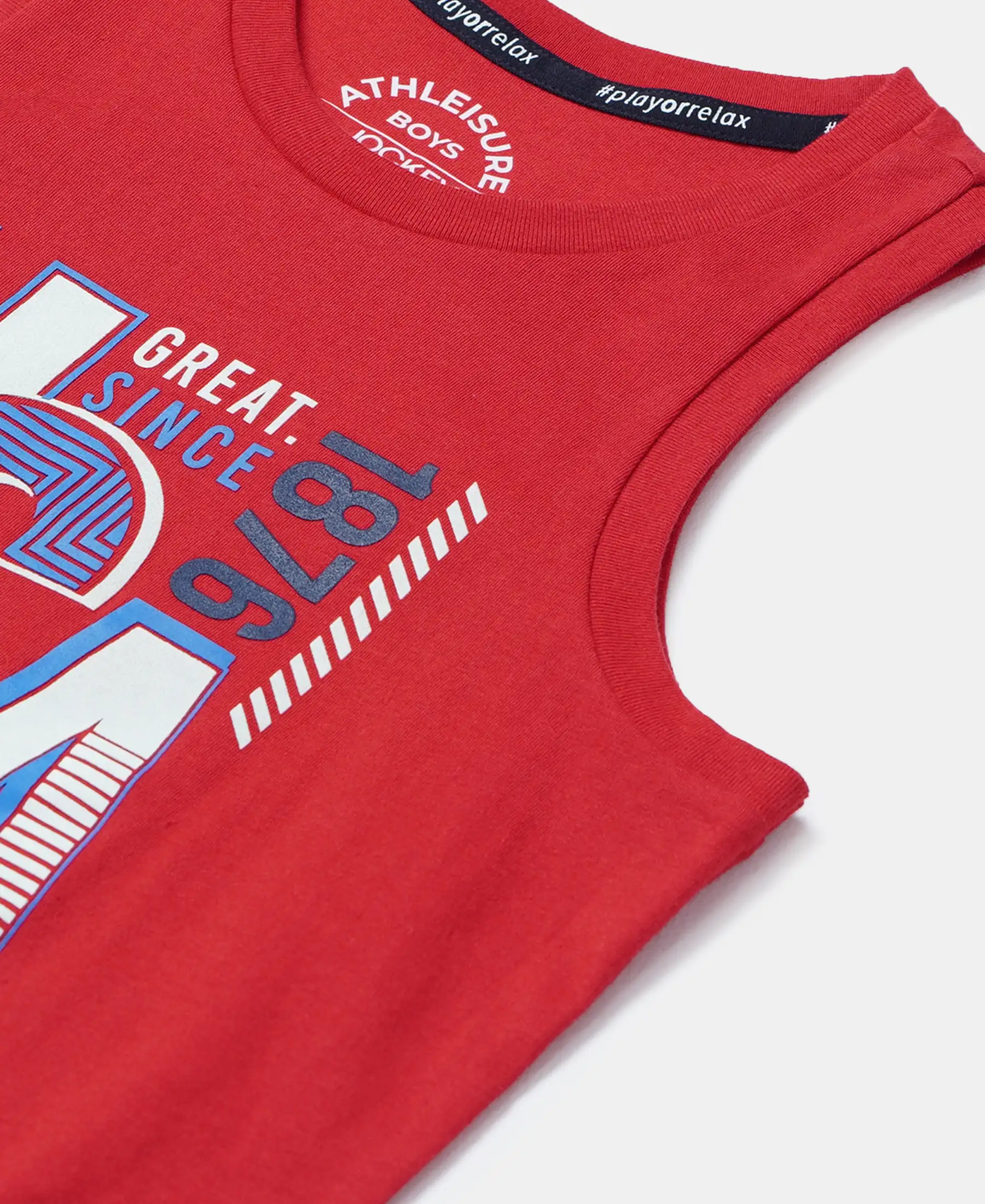 Boy's Super Combed Cotton Graphic Printed Tank Top - Team Red Printed - Image 3