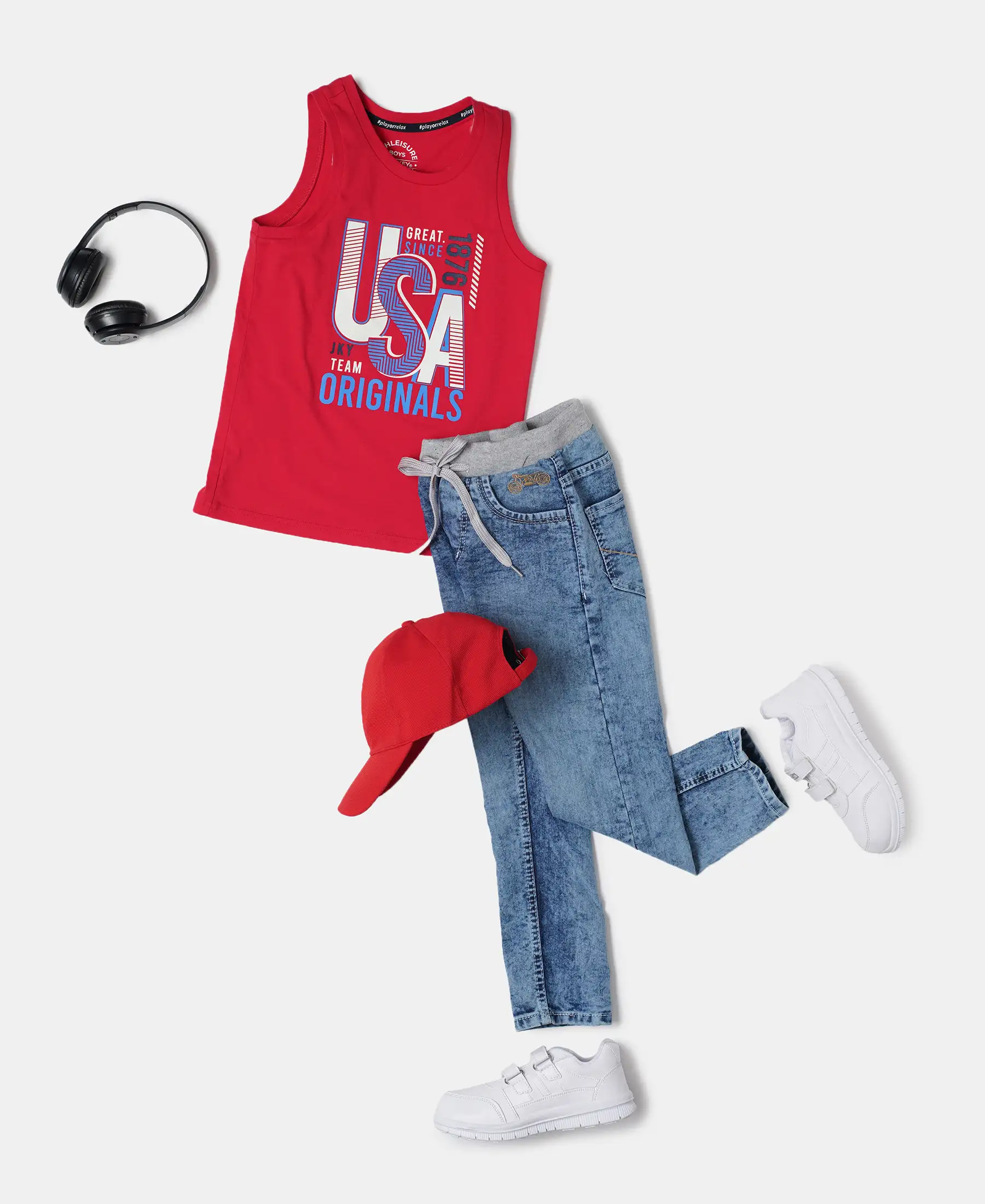 Boy's Super Combed Cotton Graphic Printed Tank Top - Team Red Printed - Image 4