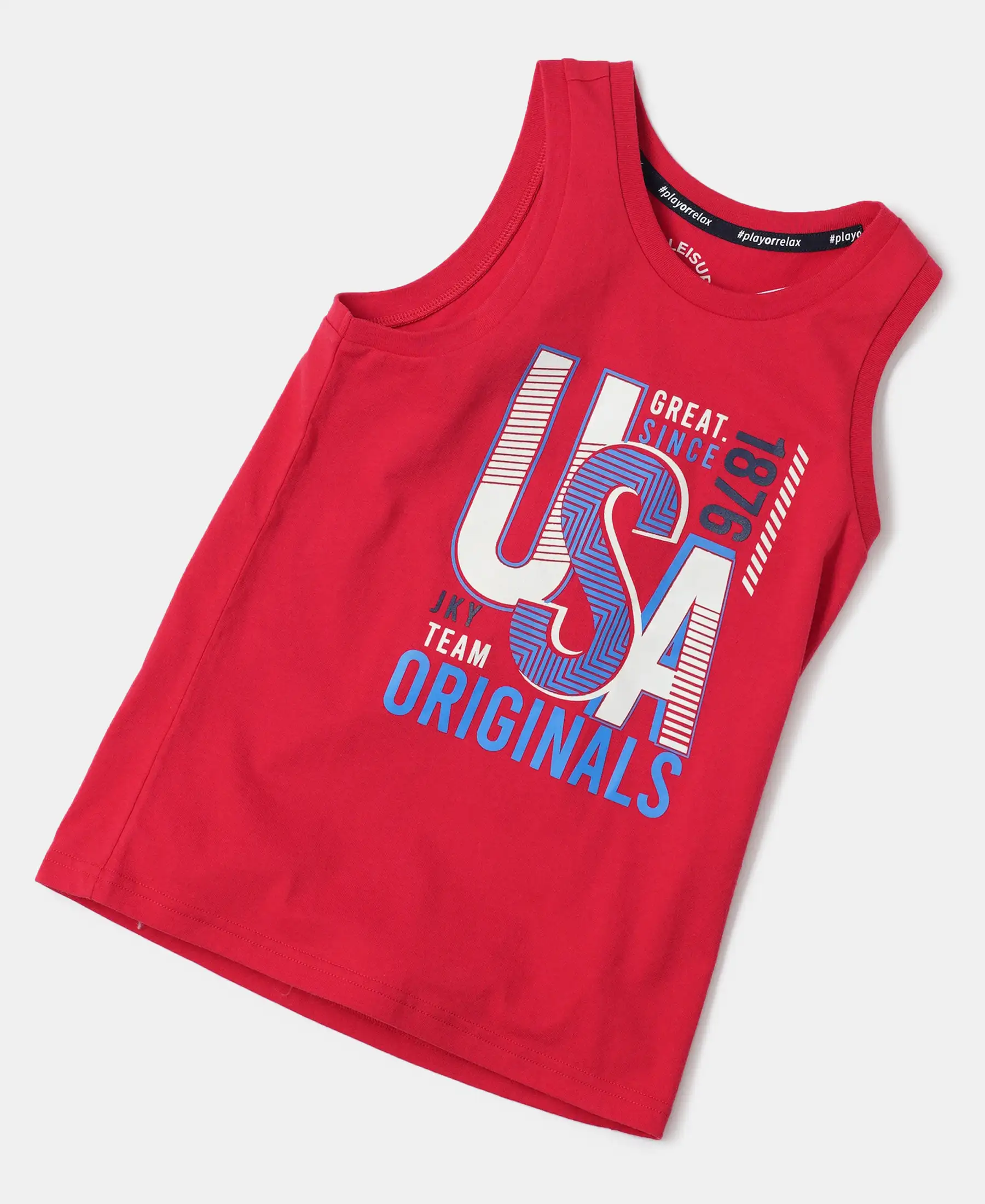 Boy's Super Combed Cotton Graphic Printed Tank Top - Team Red Printed - Image 5