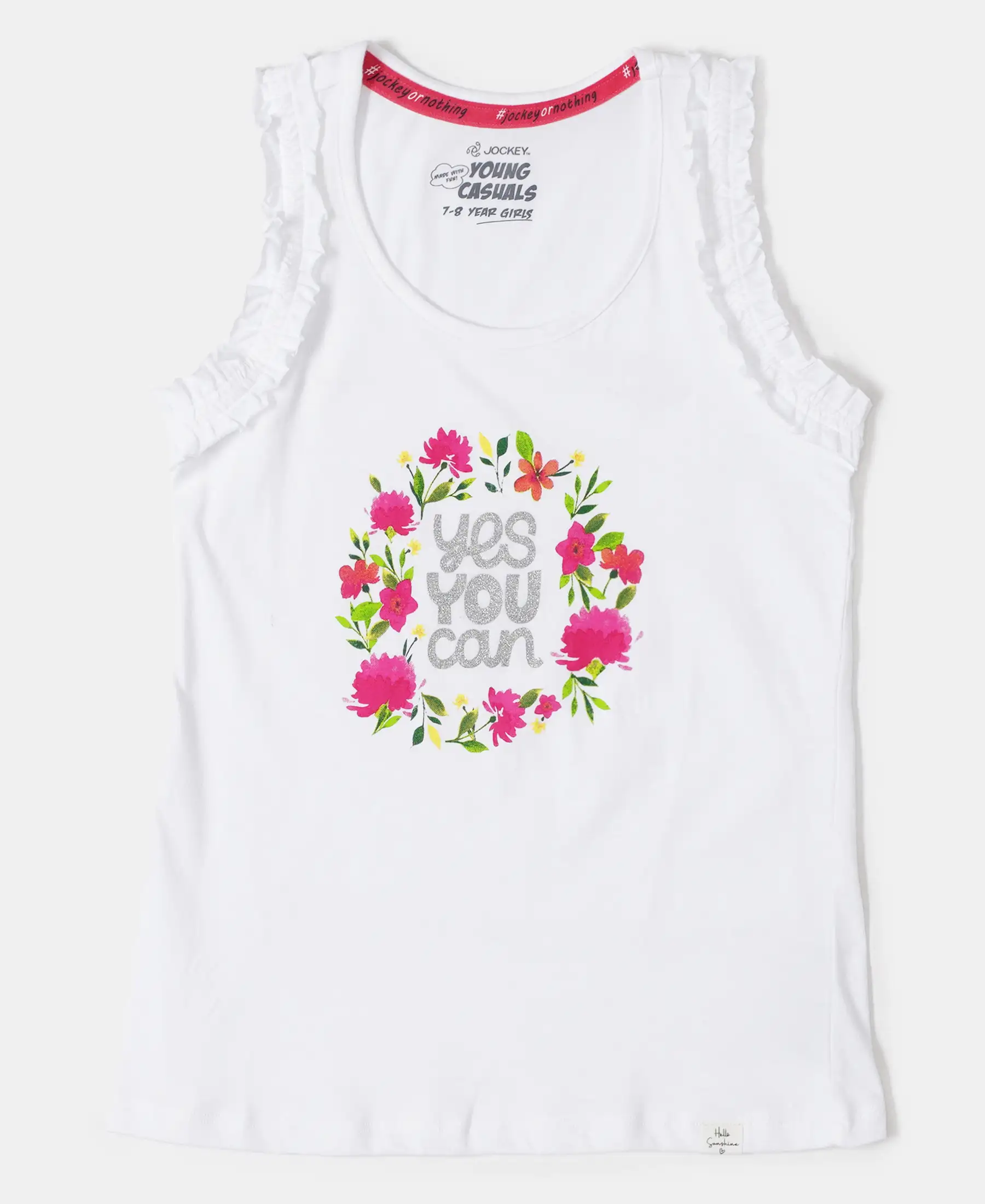 Girl's Super Combed Cotton Graphic Printed Tank Top - White