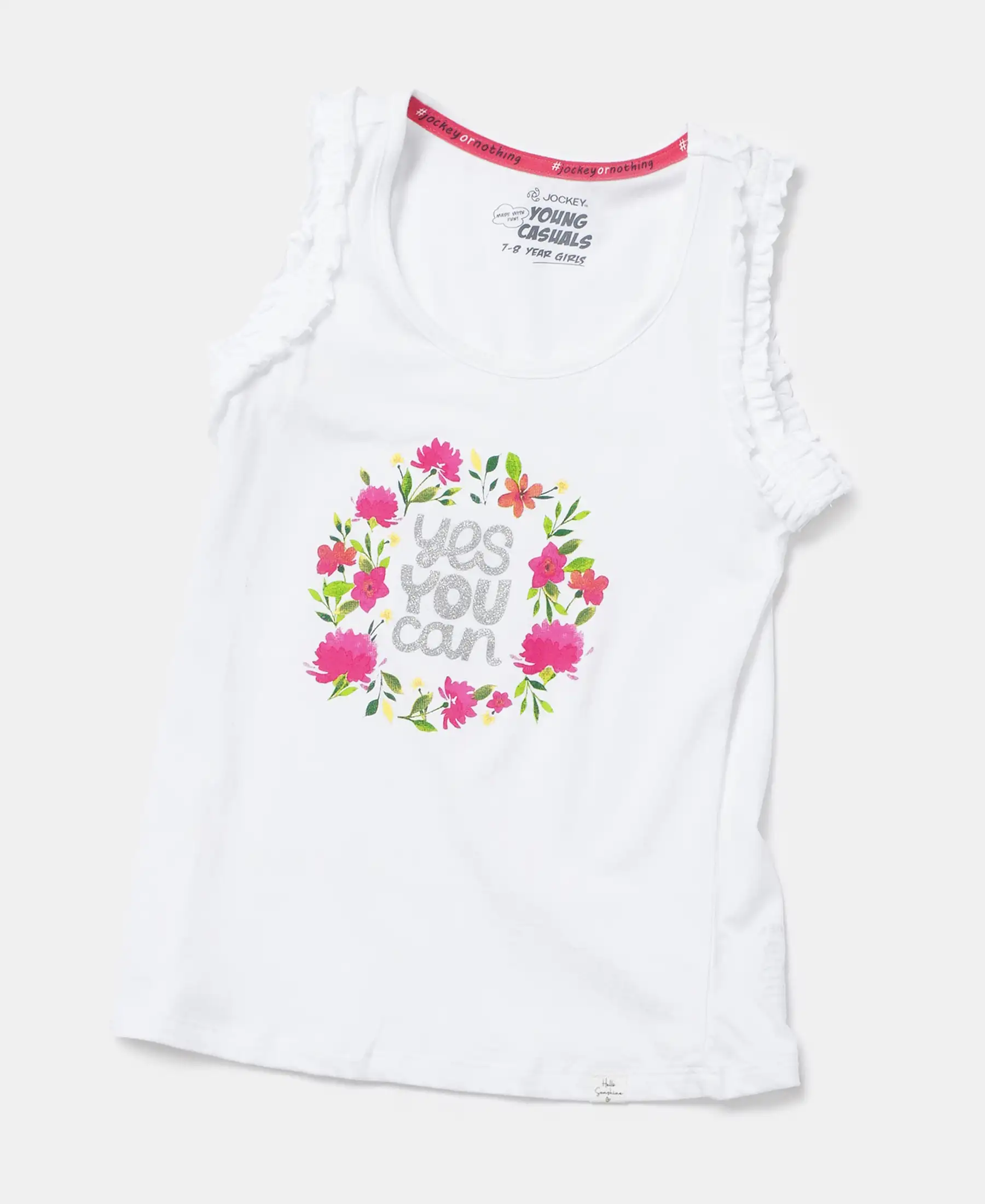 Girl's Super Combed Cotton Graphic Printed Tank Top - White - Image 5