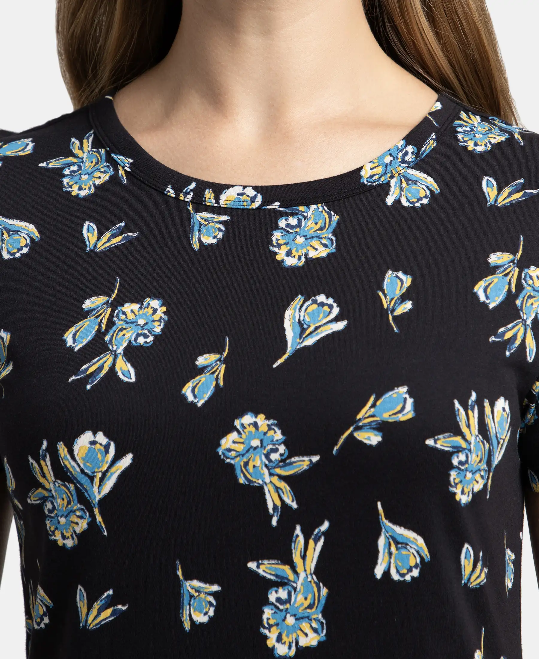 Super Combed Cotton Long Length Printed Lounge Dress - Black - Image 6