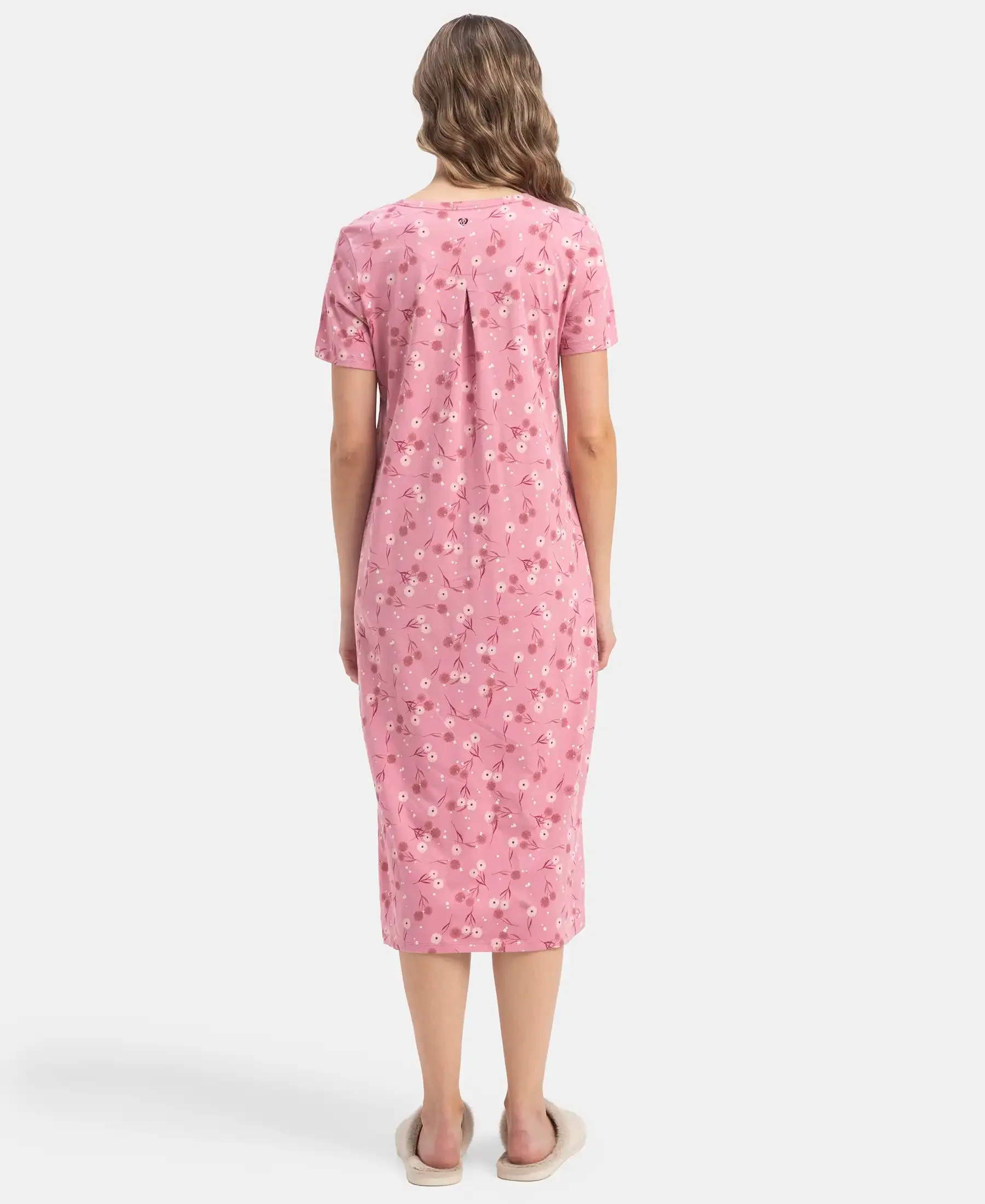 Super Combed Cotton Long Length Printed Lounge Dress - Cashmere Rose - Image 3