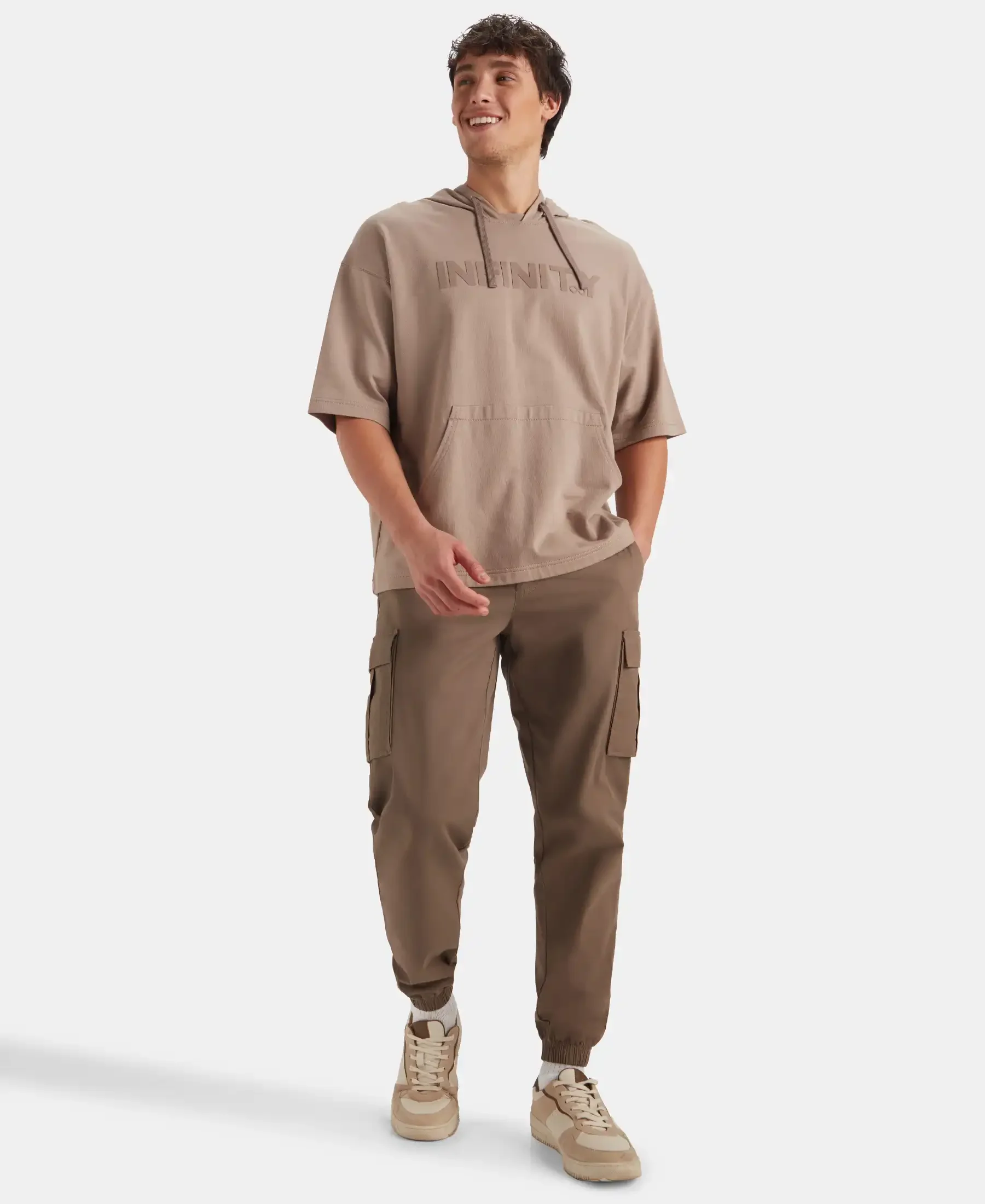 Super Combed Cotton French Terry Oversized Hoodie T-Shirt - Taupe Grey - Image 3