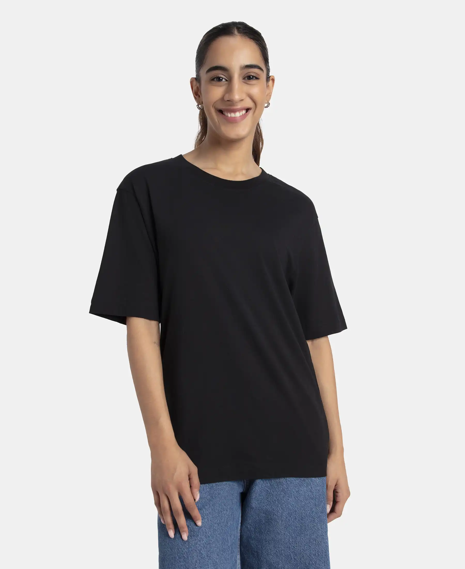 Super Combed Cotton Oversized T-Shirt with Drop Shoulder Styling - Black - Image 5