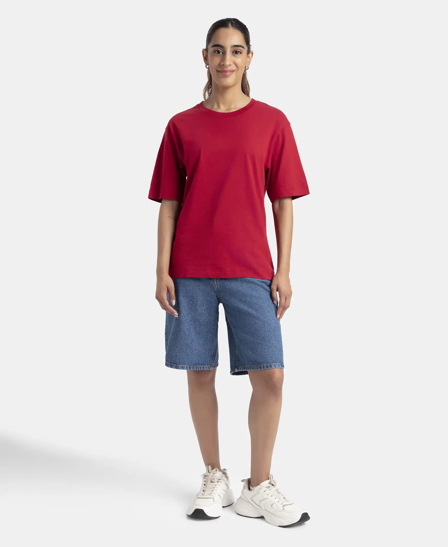 Super Combed Cotton Oversized T-Shirt with Drop Shoulder Styling - Rhythemic Red - Image 4