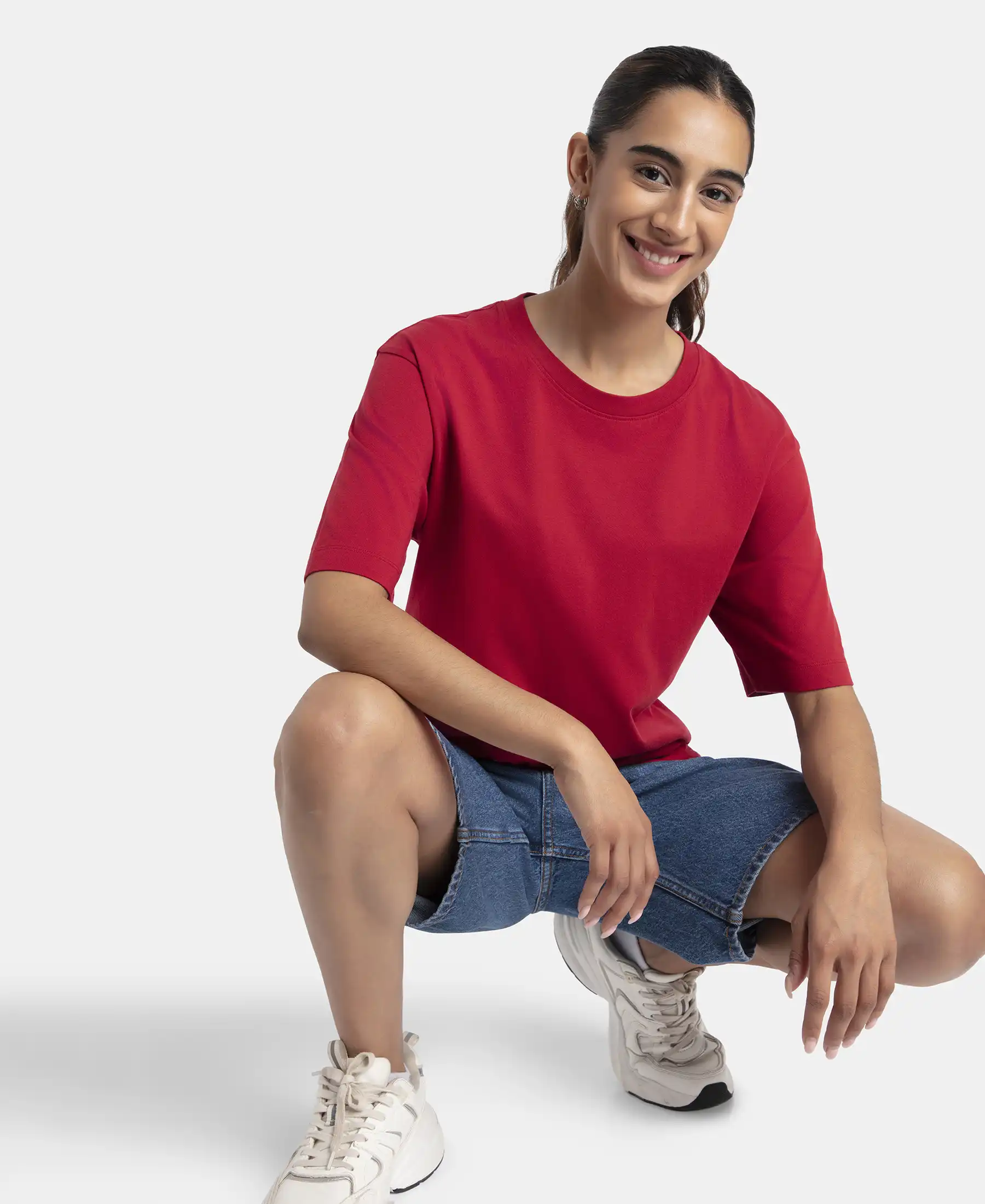 Super Combed Cotton Oversized T-Shirt with Drop Shoulder Styling - Rhythemic Red - Image 5