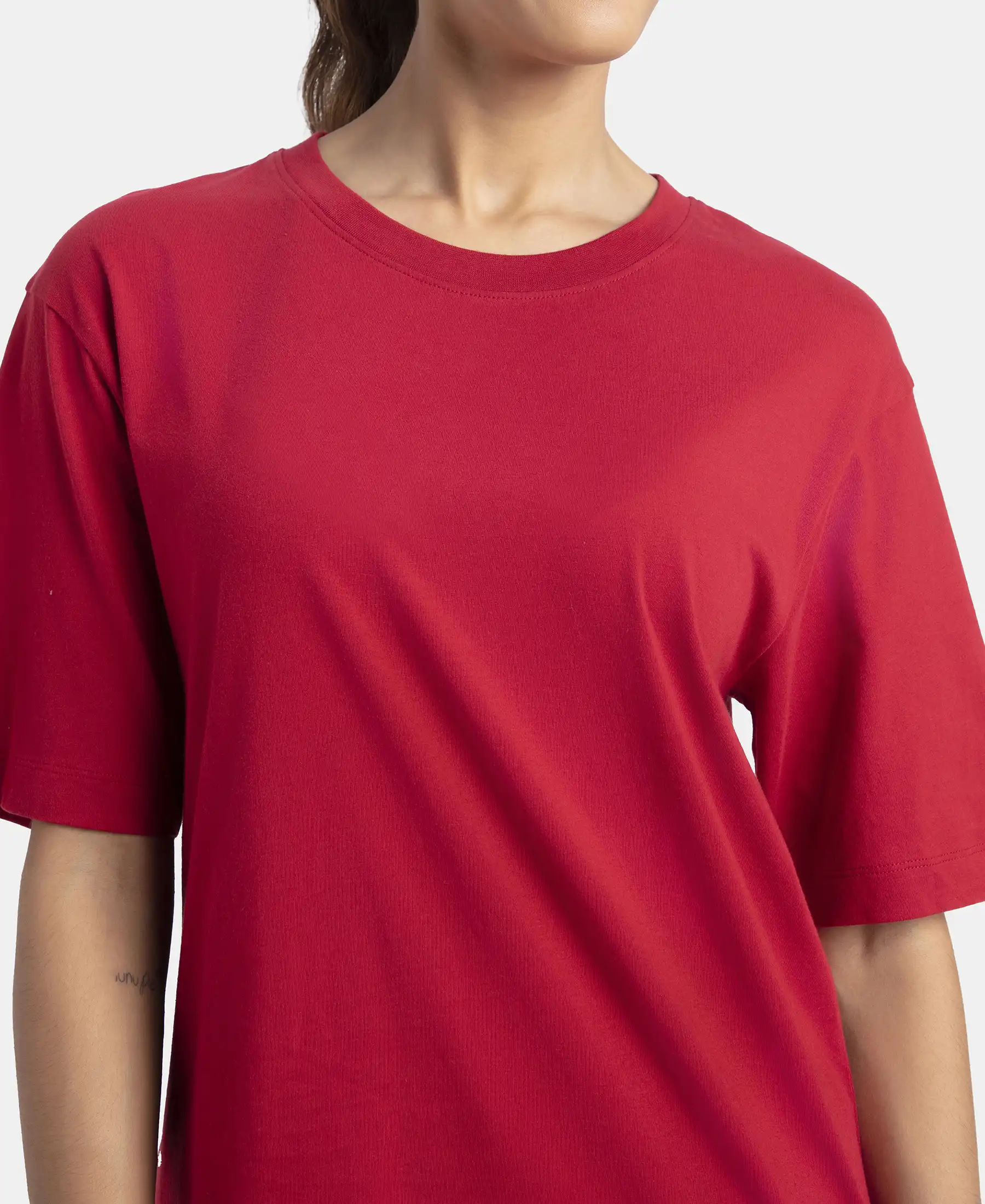 Super Combed Cotton Oversized T-Shirt with Drop Shoulder Styling - Rhythemic Red - Image 6