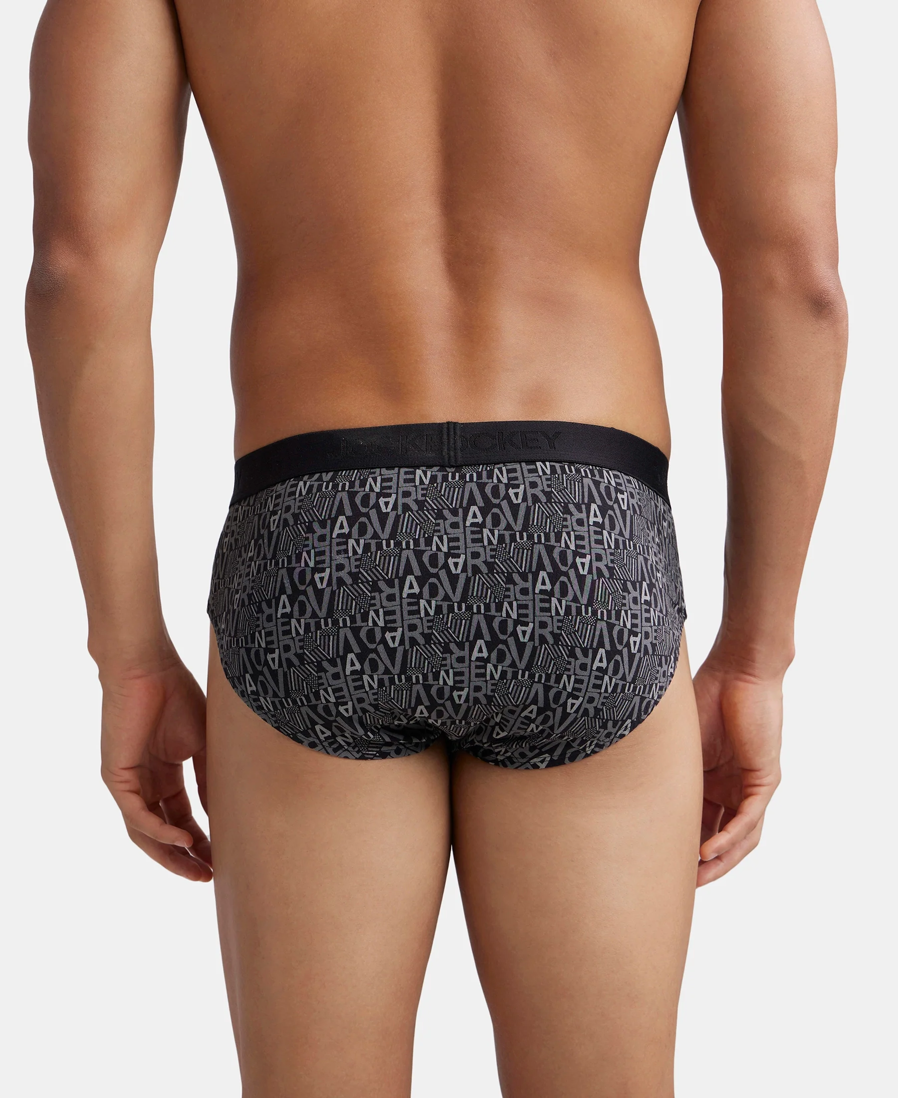Super Combed Cotton Printed Brief with Ultrasoft Waistband - Black - Image 3