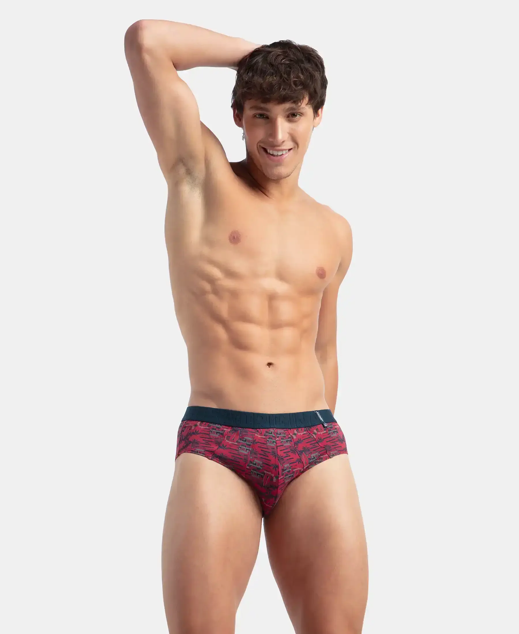 Super Combed Cotton Printed Brief with Ultrasoft Waistband - Karanda Red - Image 5