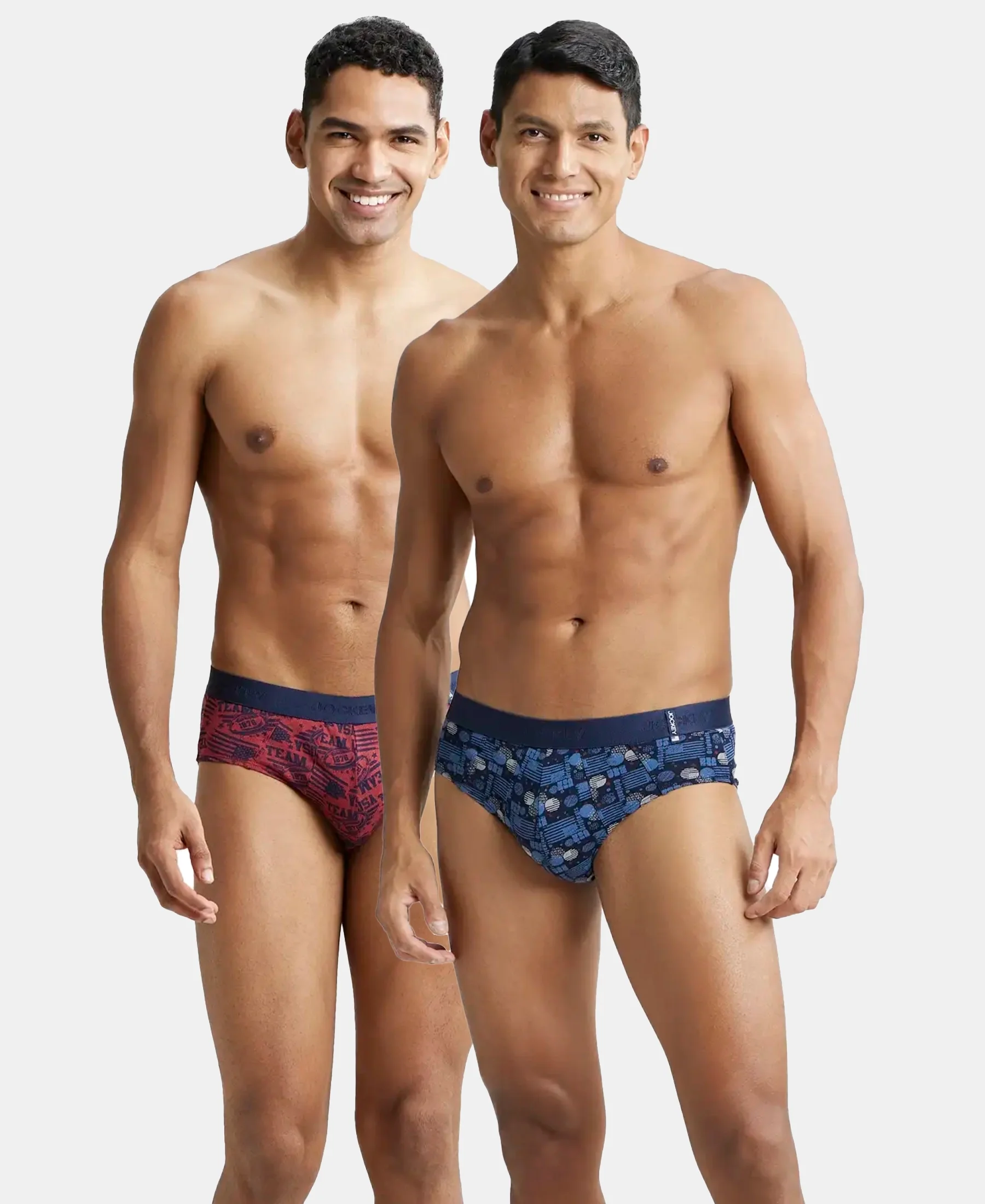 Super Combed Cotton Printed Brief with Ultrasoft Waistband - Navy & Brick Red (Pack of 2) - Image 5