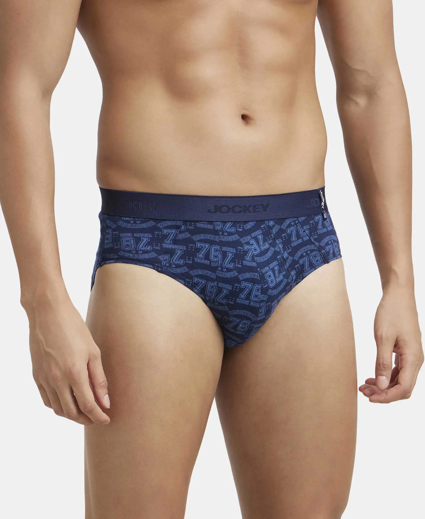 Super Combed Cotton Printed Brief with Ultrasoft Waistband - Navy & Dusk Blue (Pack of 2) - Image 6