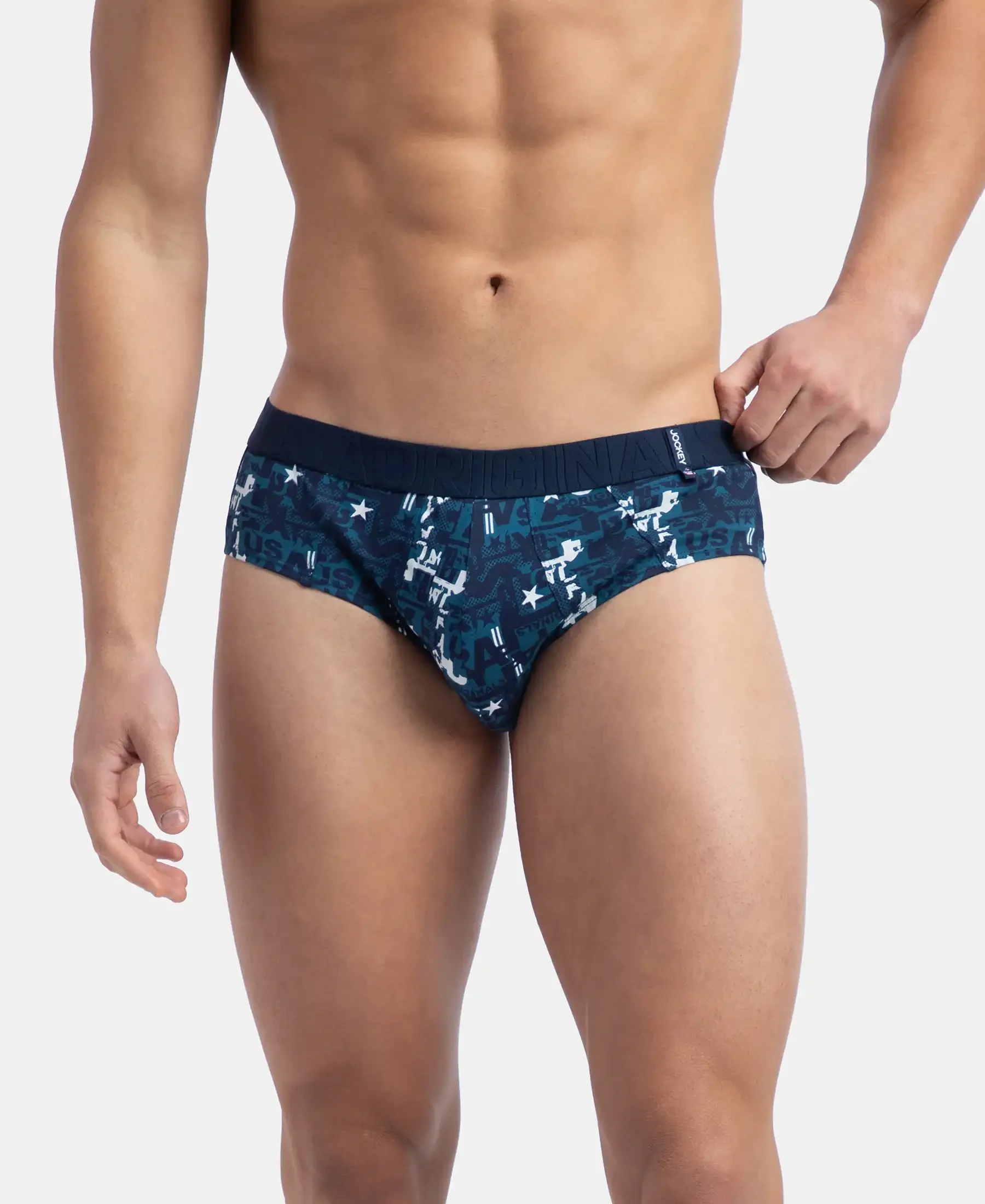 Super Combed Cotton Printed Brief with Ultrasoft Waistband - Navy & Seaport Teal (Pack of 2) - Image 3