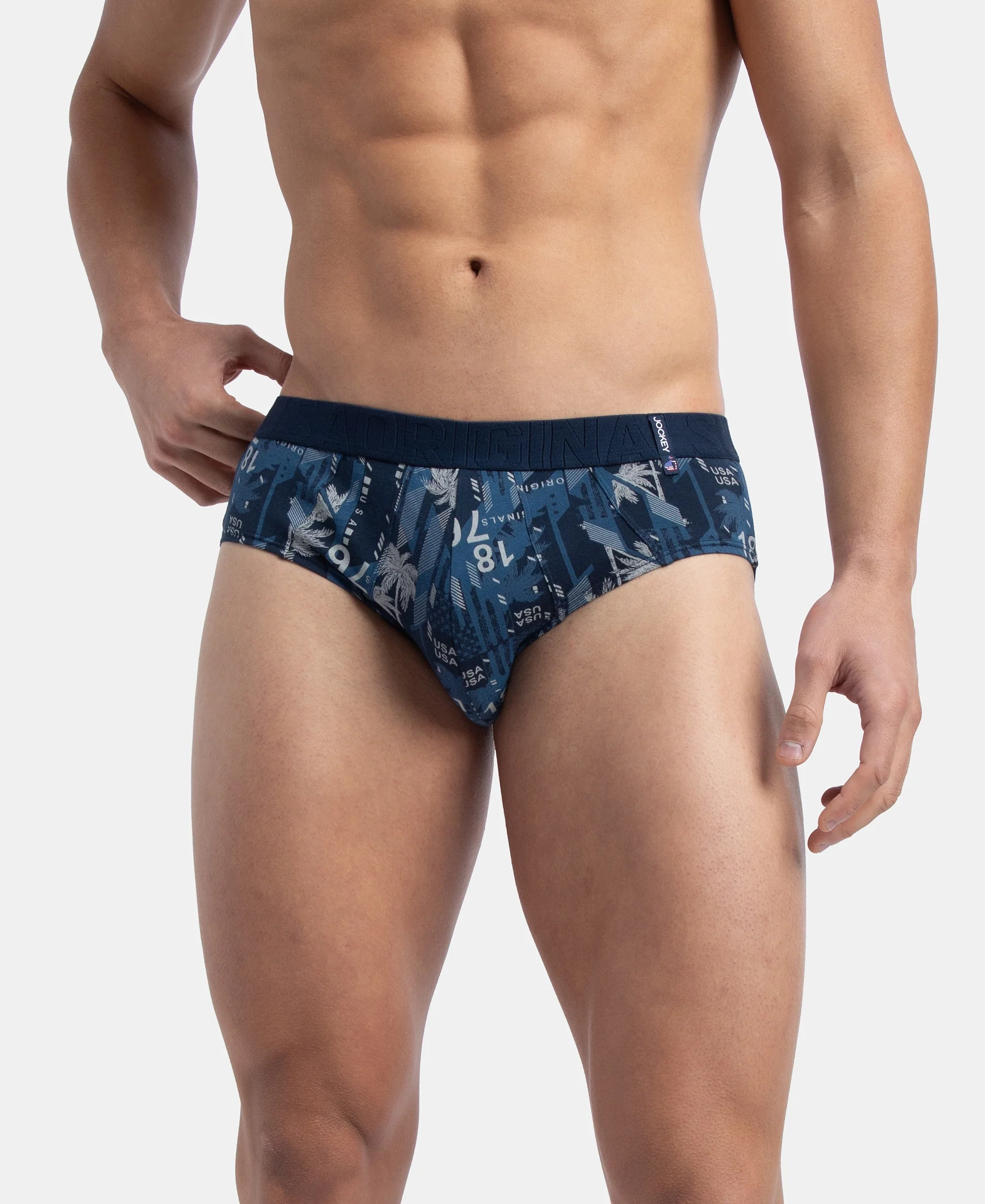 Super Combed Cotton Printed Brief with Ultrasoft Waistband - Navy - Image 5
