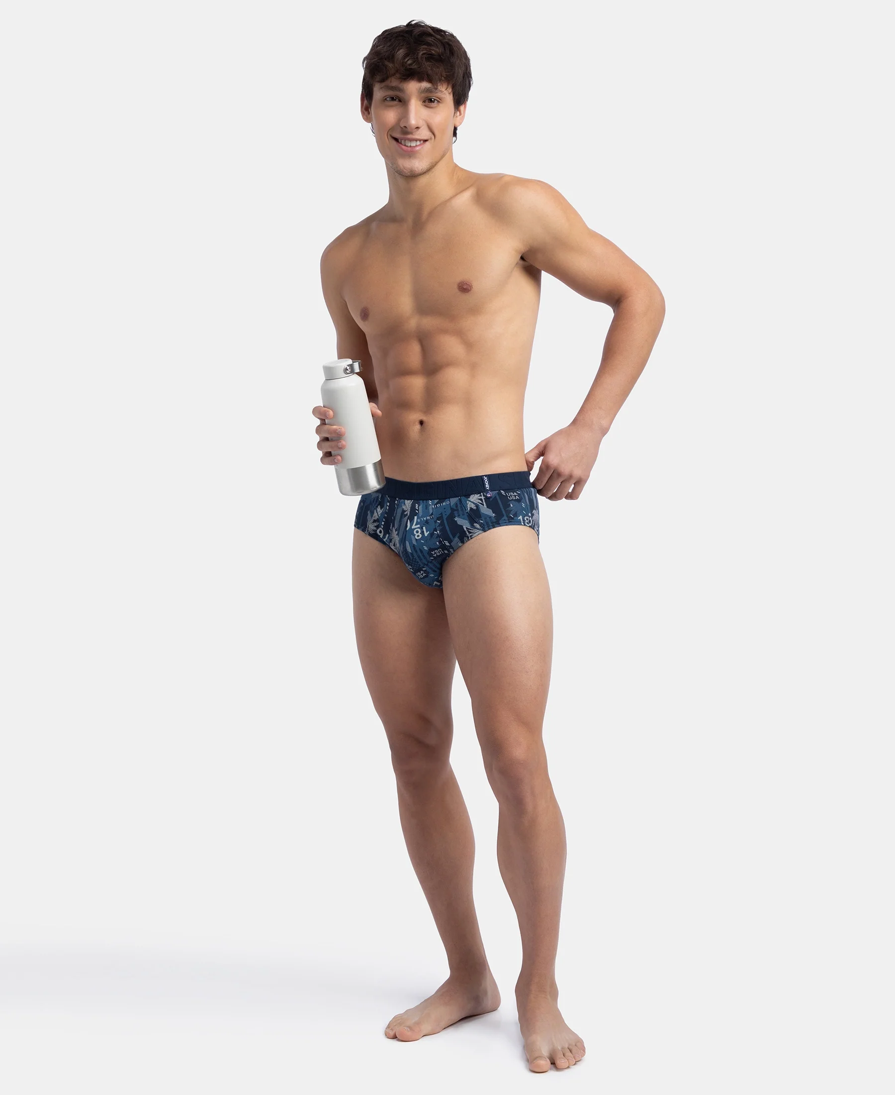 Super Combed Cotton Printed Brief with Ultrasoft Waistband - Navy - Image 6