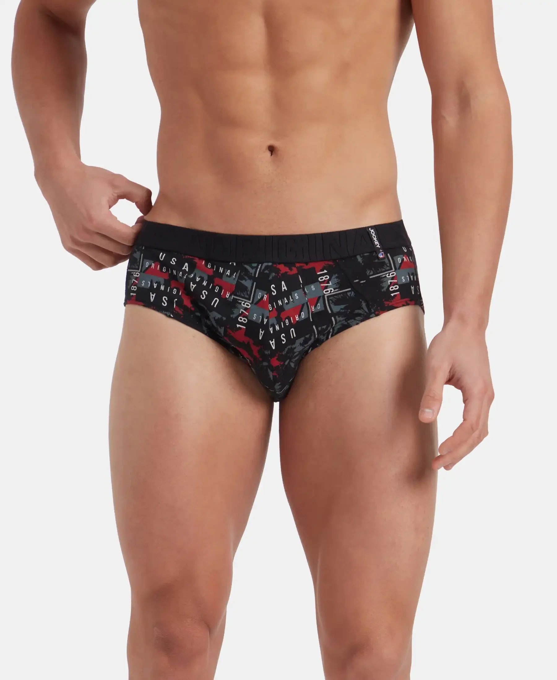 Super Combed Cotton Printed Brief with Ultrasoft Waistband - Nickle & Black (Pack of 2) - Image 3