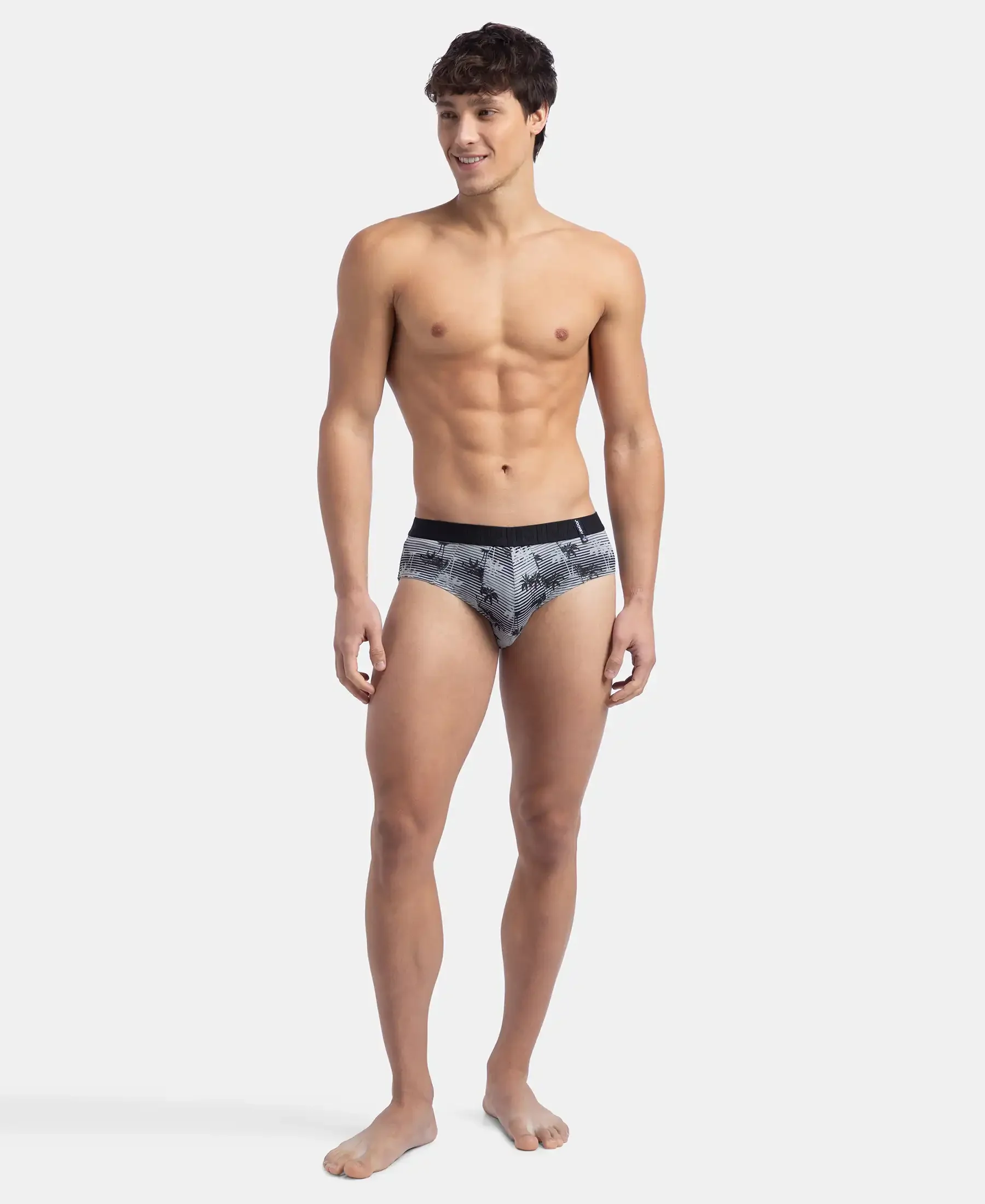 Super Combed Cotton Printed Brief with Ultrasoft Waistband - Nickle & Black (Pack of 2) - Image 9