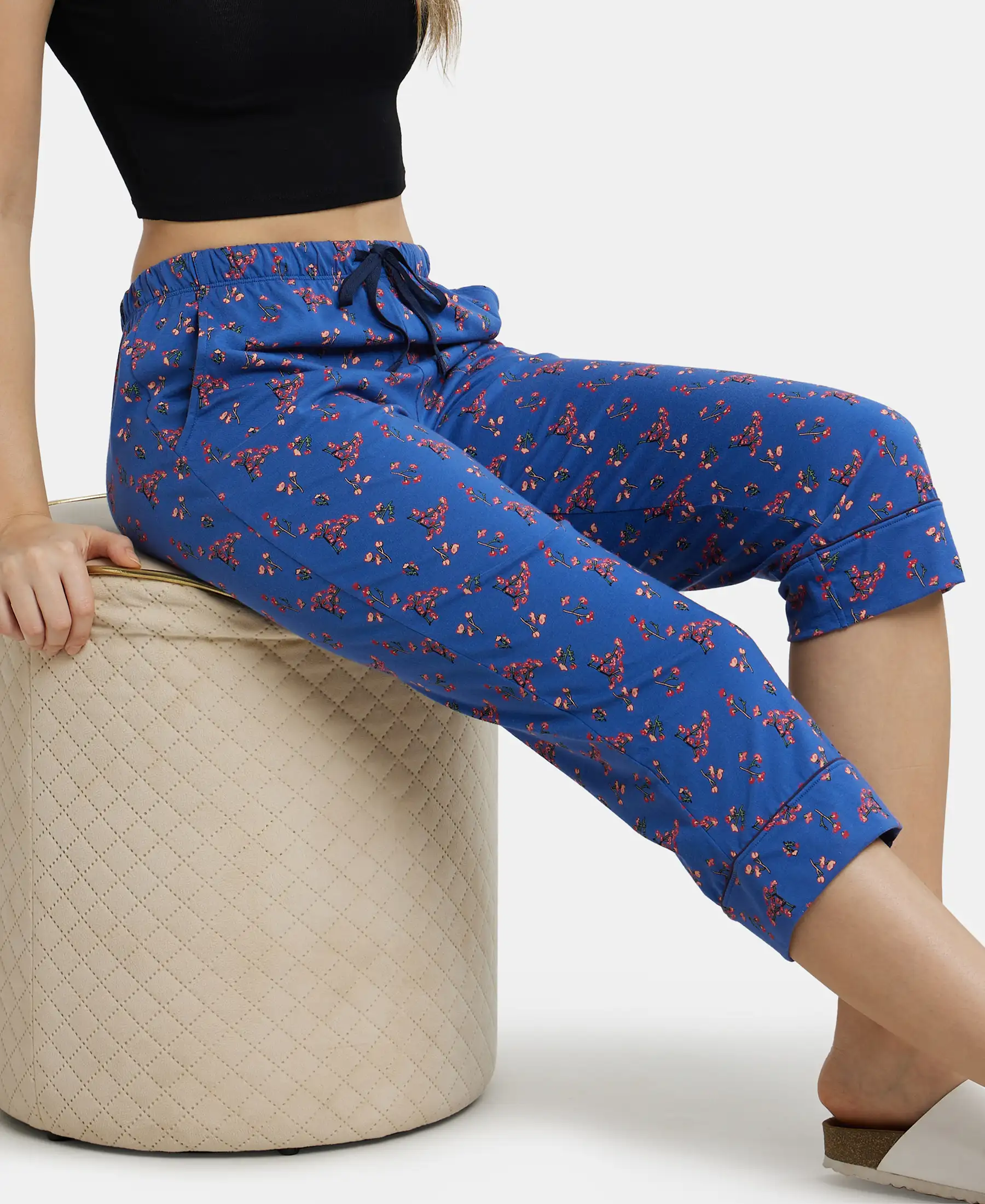 Super Combed Cotton Printed Elastane Slim Fit Capri with Ultrasoft Waistband - Blue Quartz - Image 5