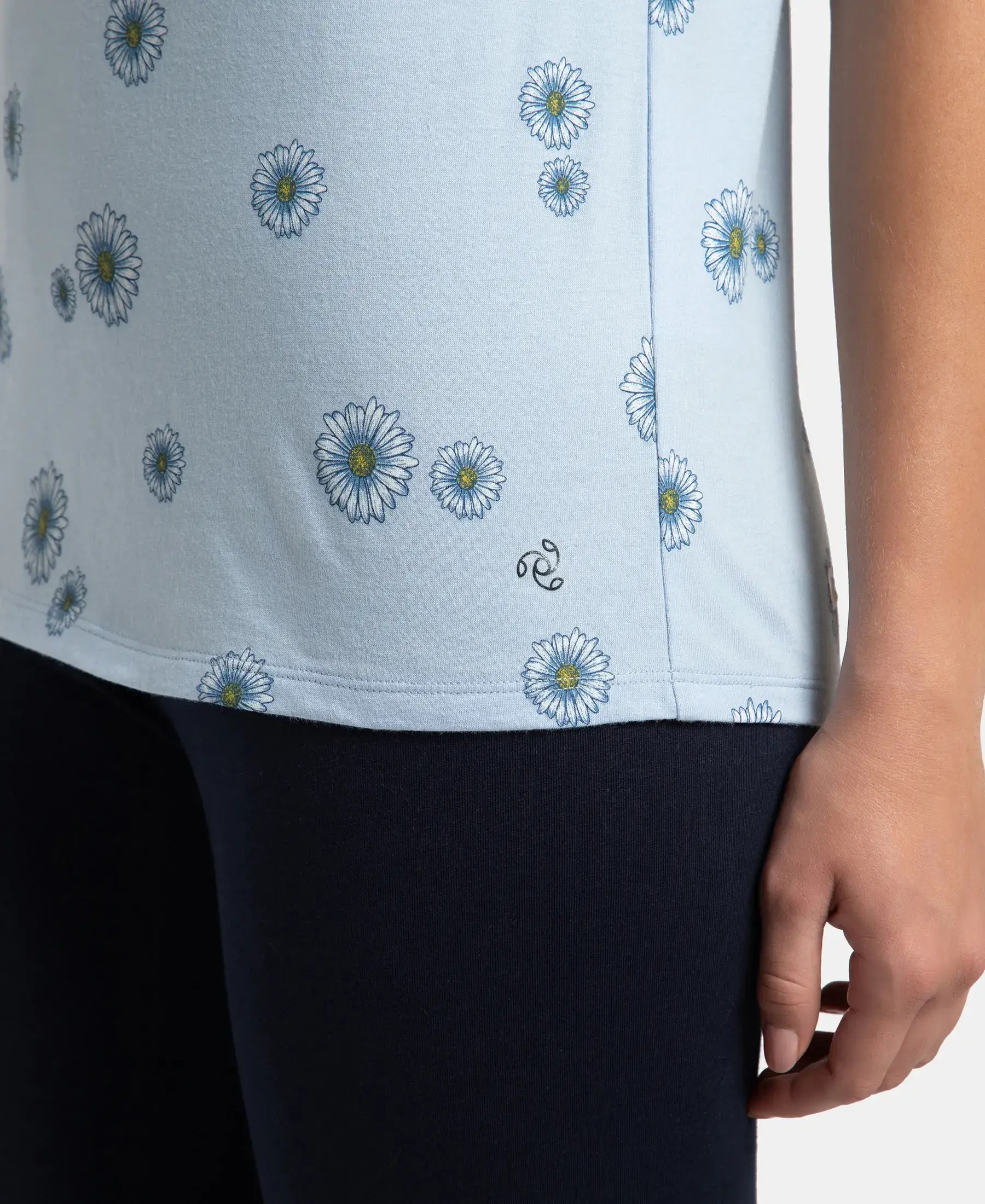 Super Combed Cotton Relaxed Fit Printed Half Sleeve T-Shirt - Chambray Blue - Image 8