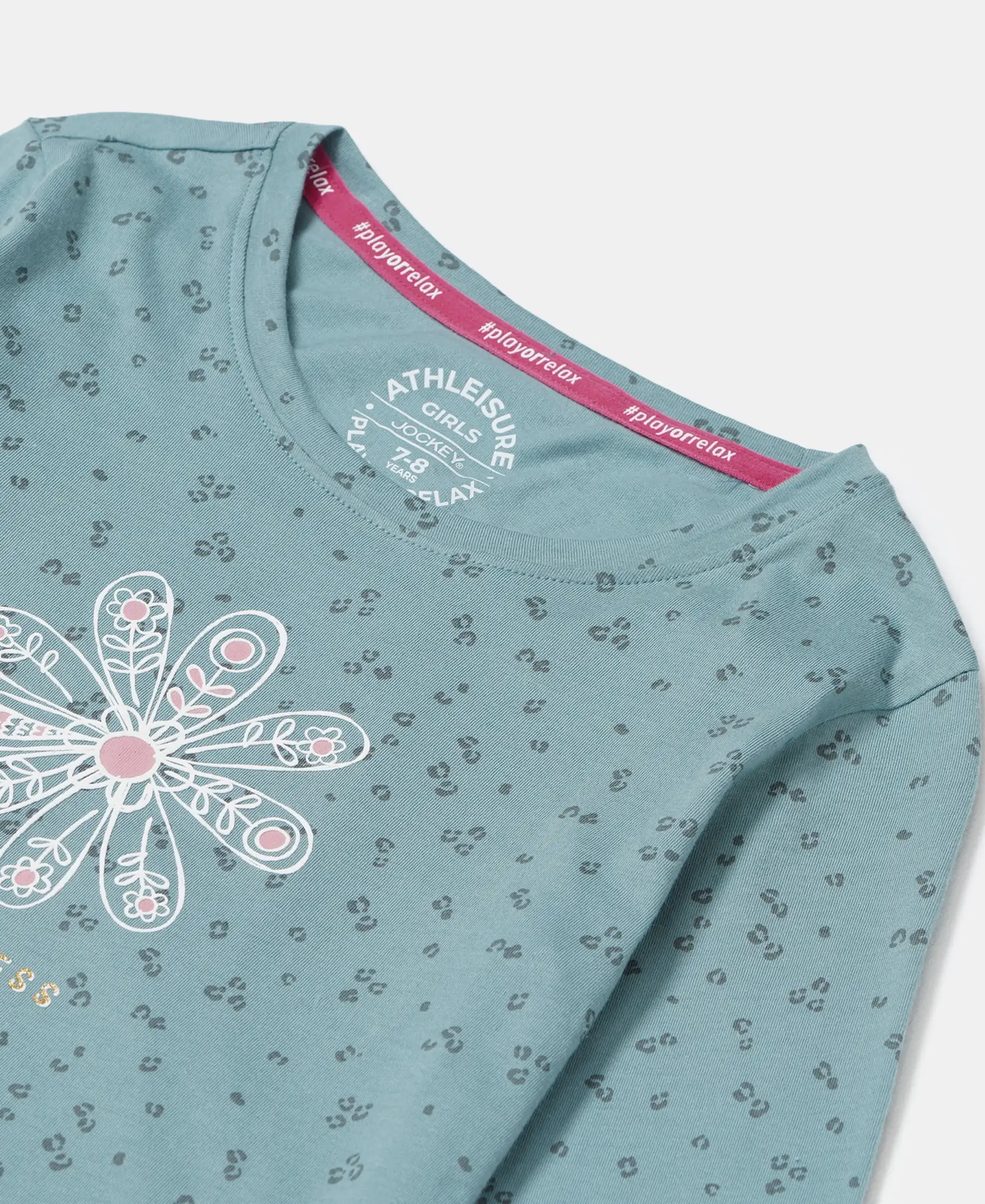 Girl's Super Combed Cotton Printed Full Sleeve T-Shirt - Mineral Blue - Image 3